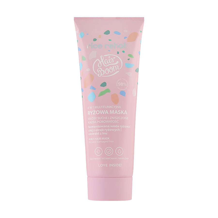 Багатофункціональна маска Body Boom Hair Boom Rice Rehab 4 In 1 Hair Mask для сухого та пошкодженого волосся, з рисовою витяжкою, 200 мл