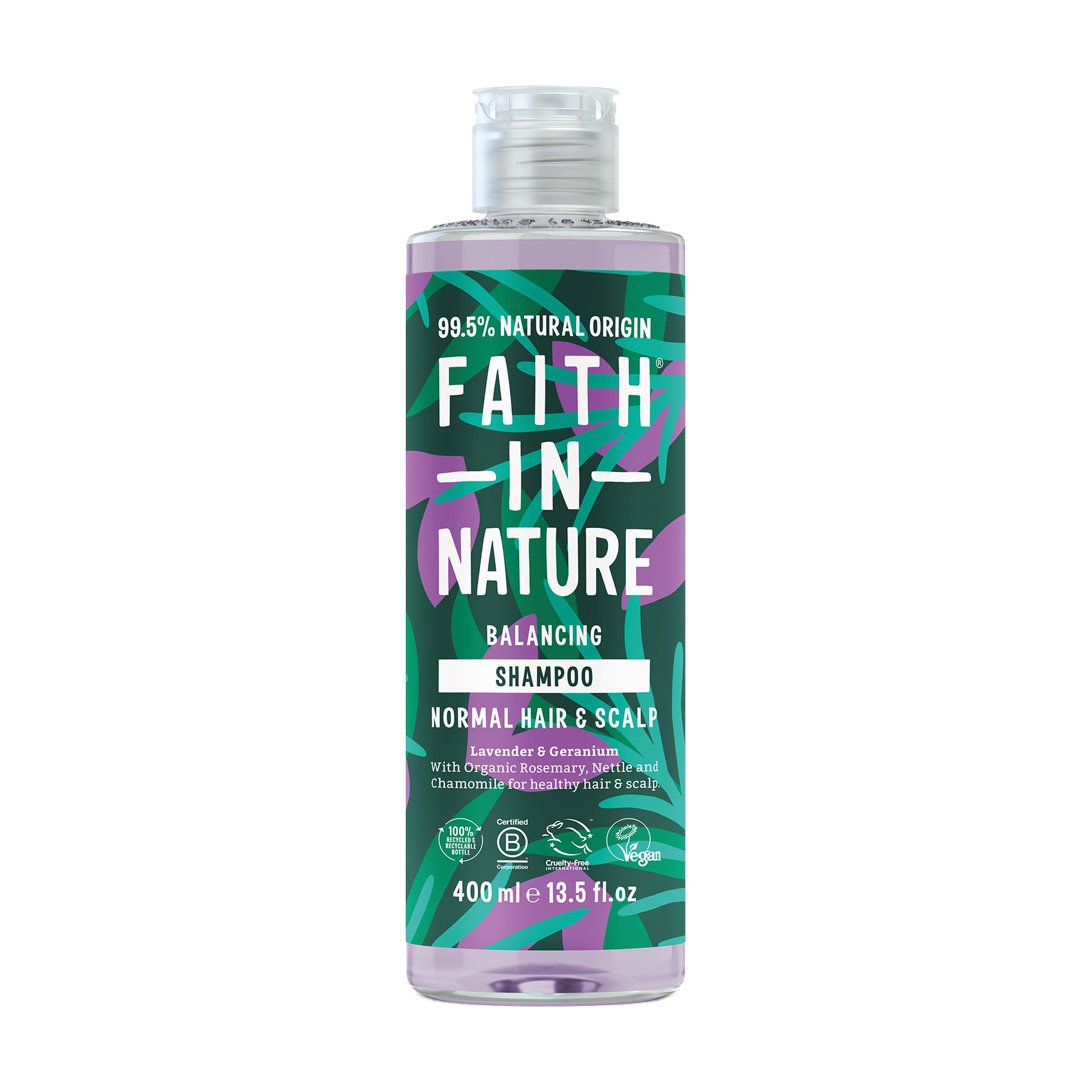 Балансувальний шампунь Faith In Nature Balancing Shampoo для нормального волосся та шкіри голови, з лавандою та геранню, 400 мл