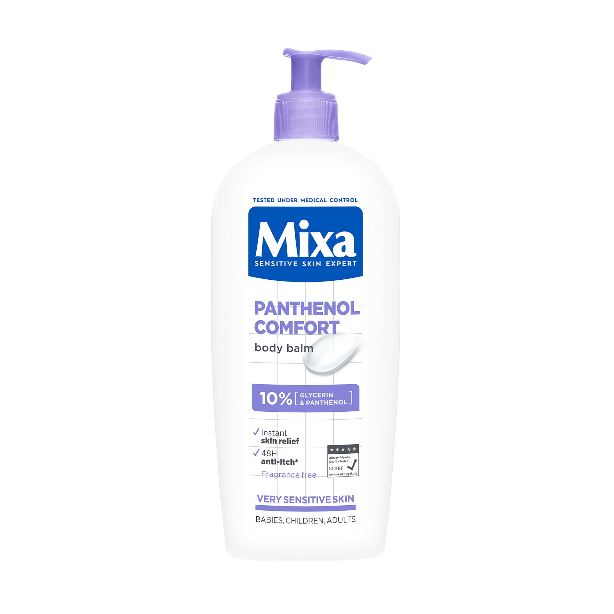 Бальзам Mixa Panthenol Comfort Body Balm для зволоження та заспокоєння дуже чутливої шкіри тіла дорослих, дітей та немовлят, 400 мл
