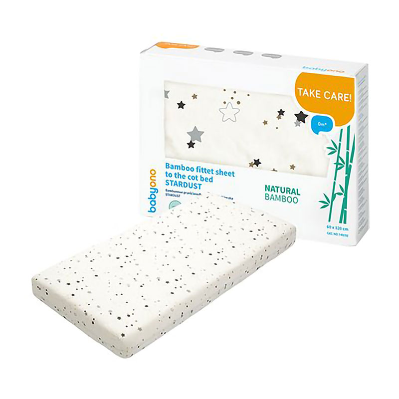 Бамбукове простирадло з резинкою для дитячого ліжечка BabyOno Stardust, 60*120 см (749/02)