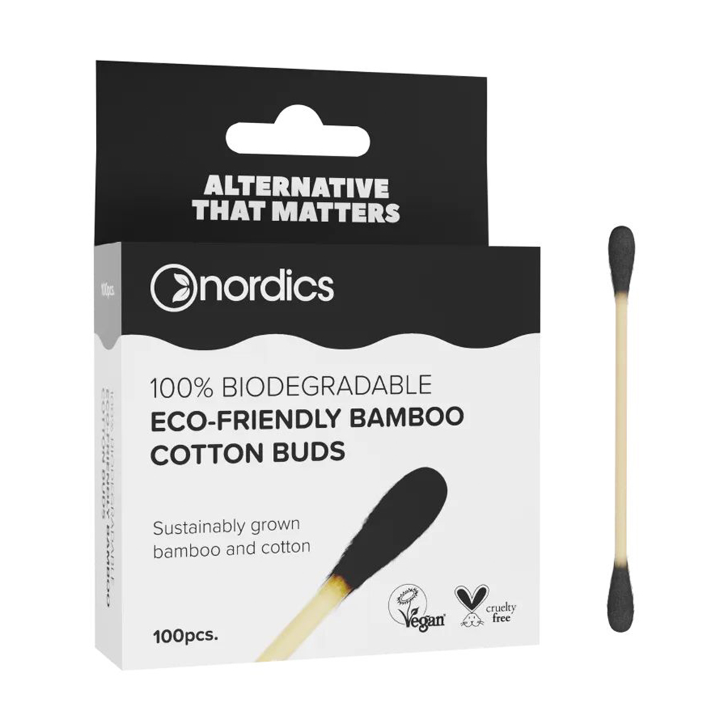 Бамбукові ватні палички Nordics Bamboo Cotton Buds з активованим вугіллям, 100 шт