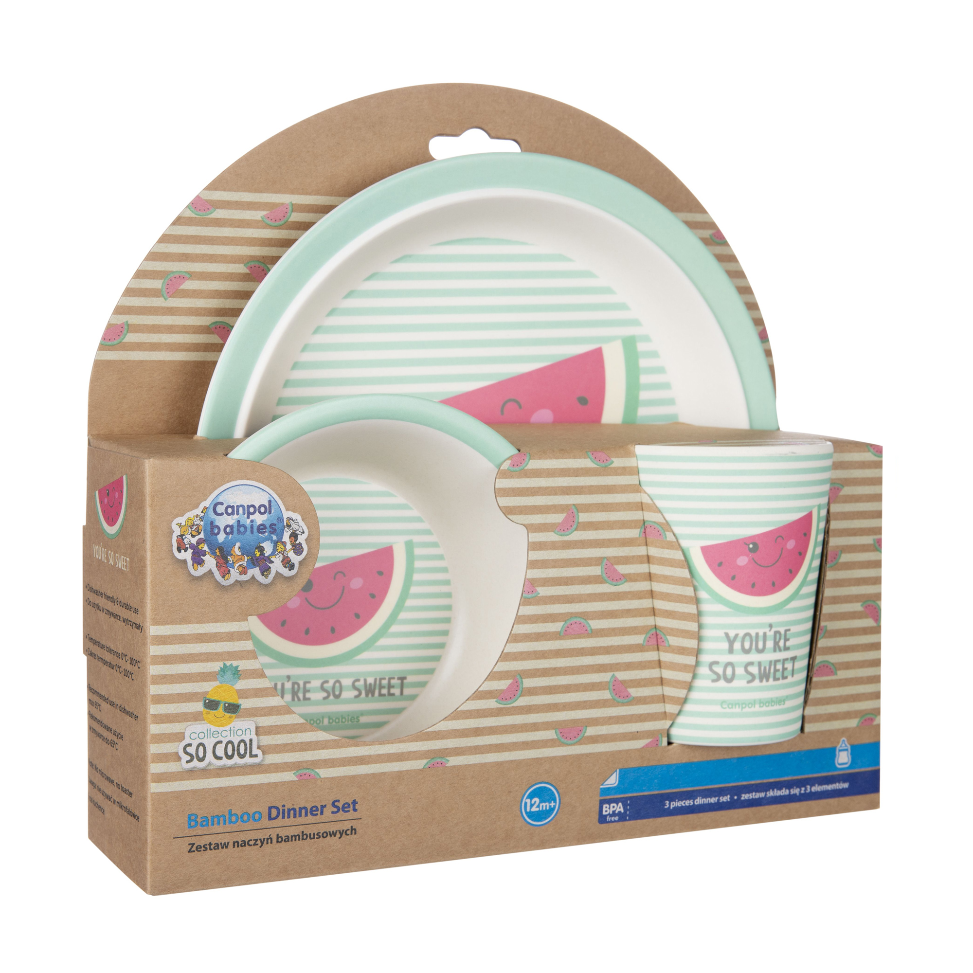 Бамбуковий набір посуду Canpol Babies So Cool Кавун, від 1 року, 3 шт (9/226_pin)