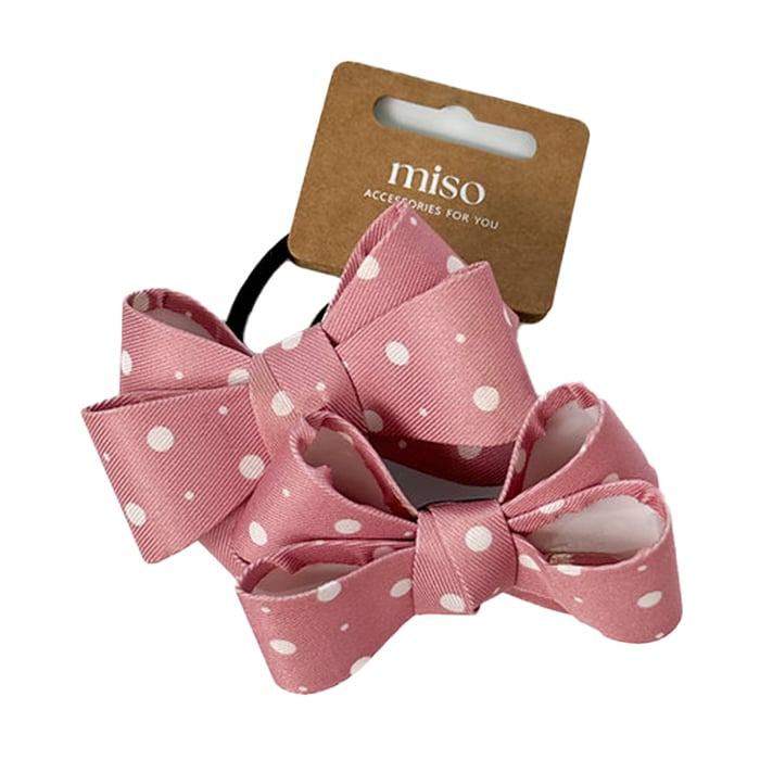 Бантик для волосся Miso Текстиль, на резинці, рожевий у горошок, 8*5.5 см, 2 шт (BAN40)