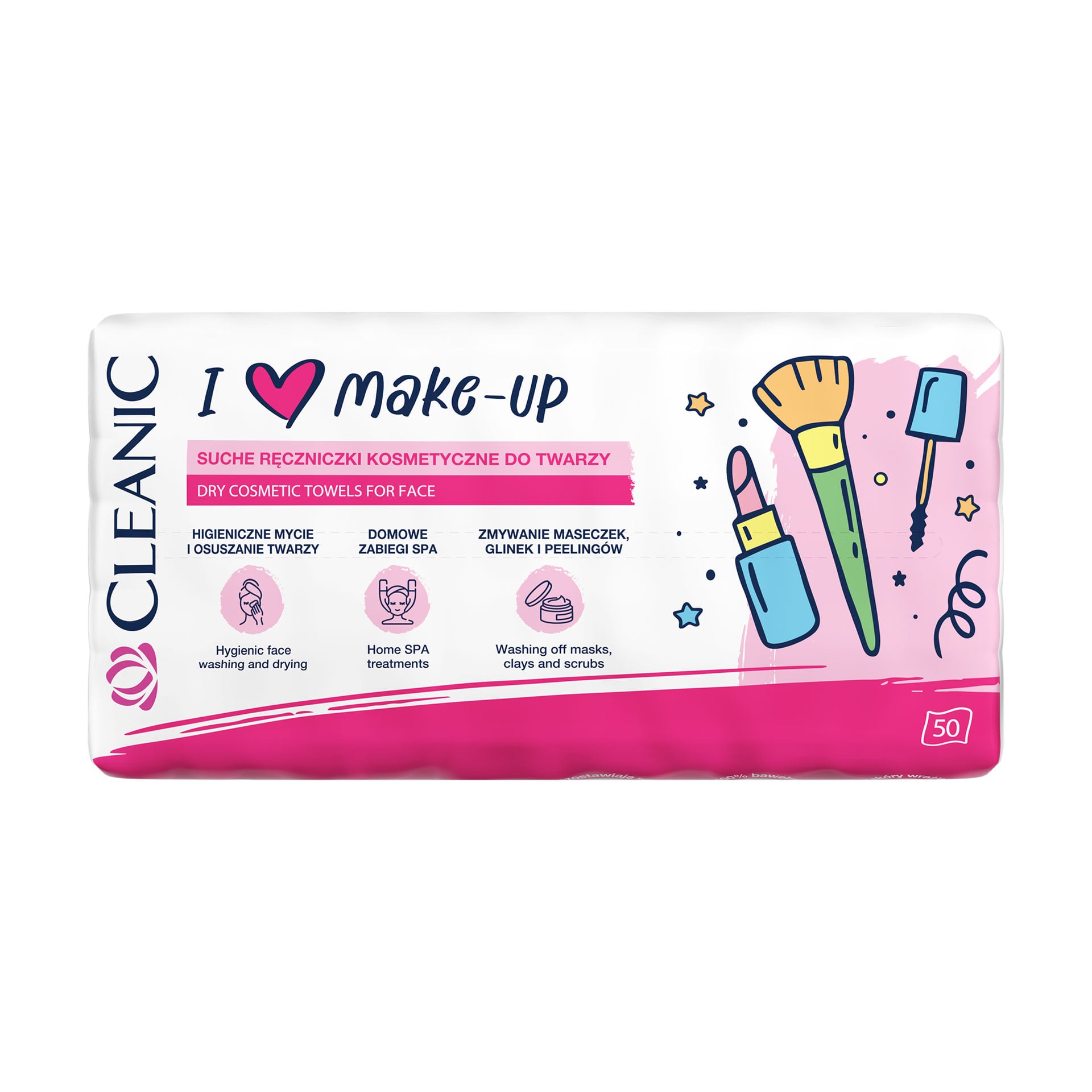 Бавовняні косметичні сухі рушники Cleanic I Love Make Up, 50 шт