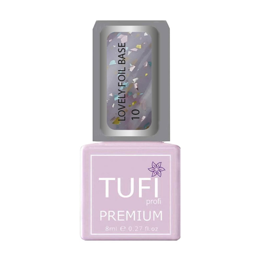 База для гель-лаку Tufi profi Premium Lovely Foil Base з фольгою, 10 Бузковий дим, 8 мл