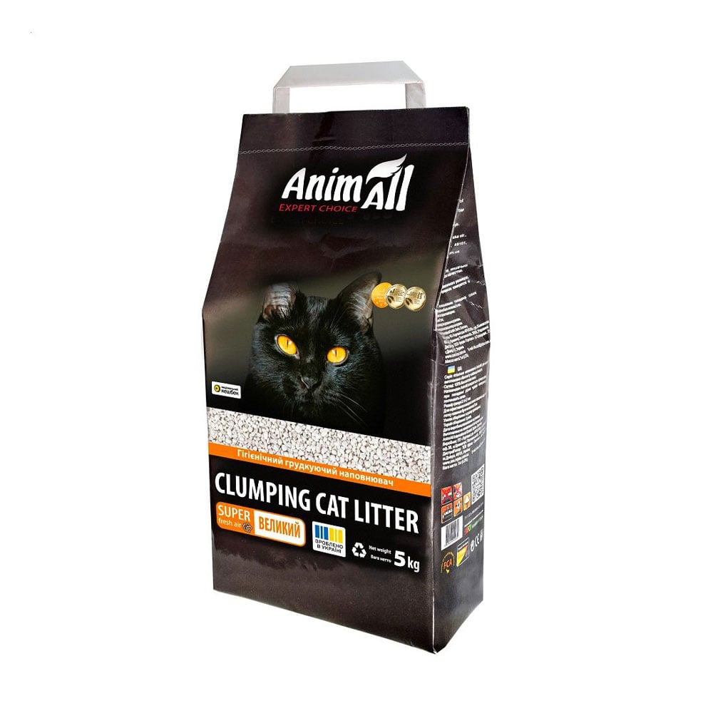 Бентонітовий наповнювач для котячого туалету AnimAll Premium грудкувальний, великий, 5 кг