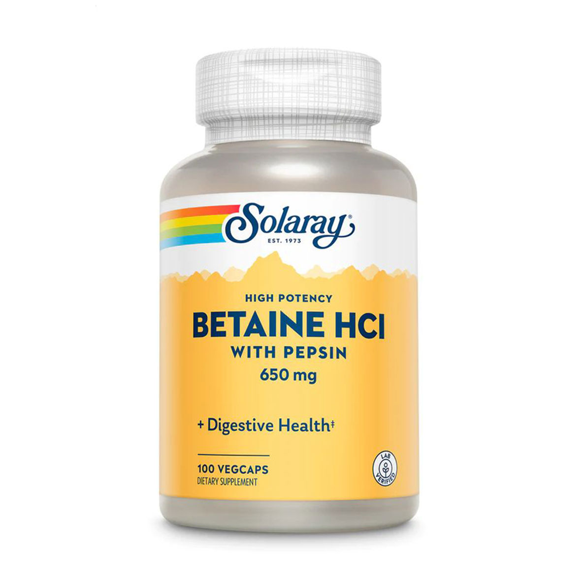 Бетаїн HCl Solaray High Potency Betaine HCl 650 мг, 100 вегетаріанських капсул