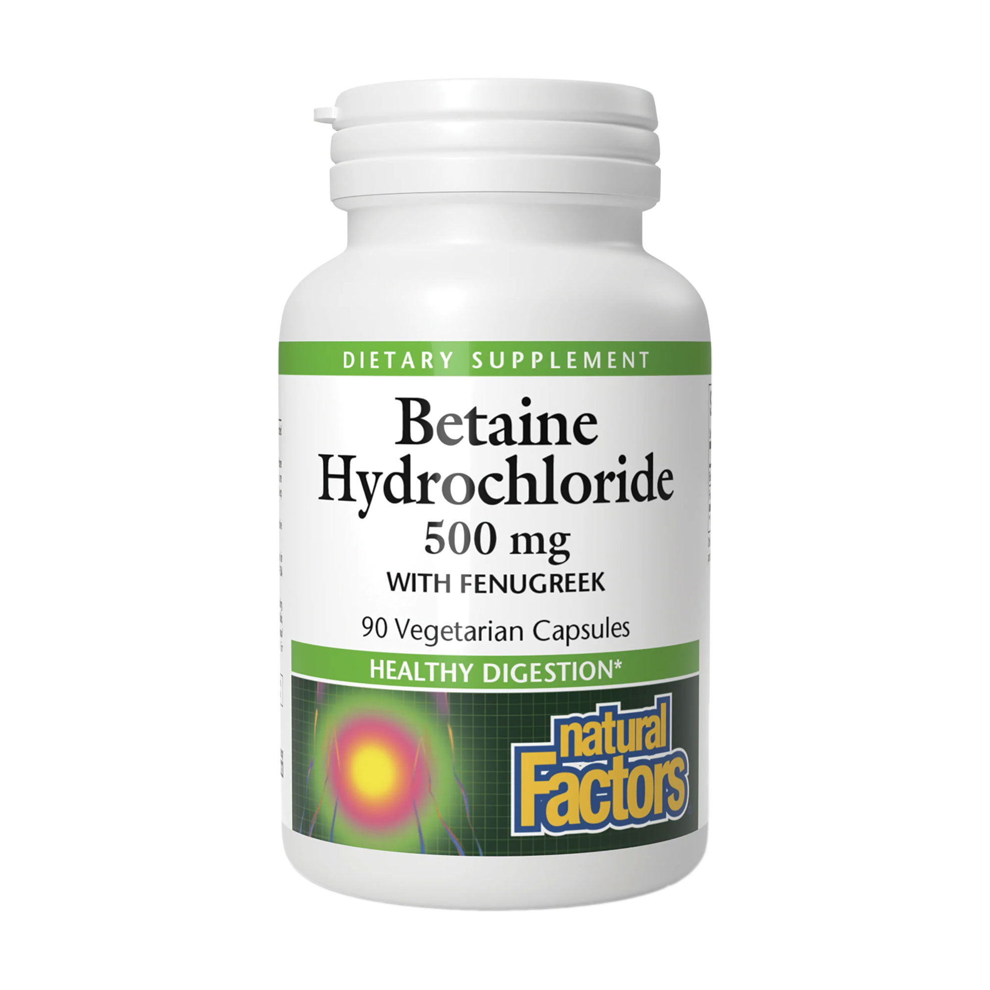 Бетаїн гідрохлорид та пажитник Natural Factors Betaine Hydrochloride with Fenugreek 500 мг, 90 вегетаріанських капсул