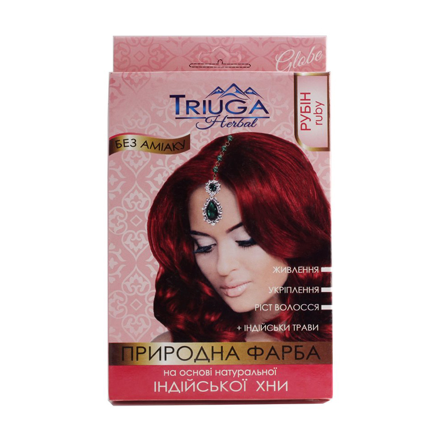 Безаміачна фарба для волосся Triuga Herbal на основі натуральної індійської хни, Рубін, 25 г