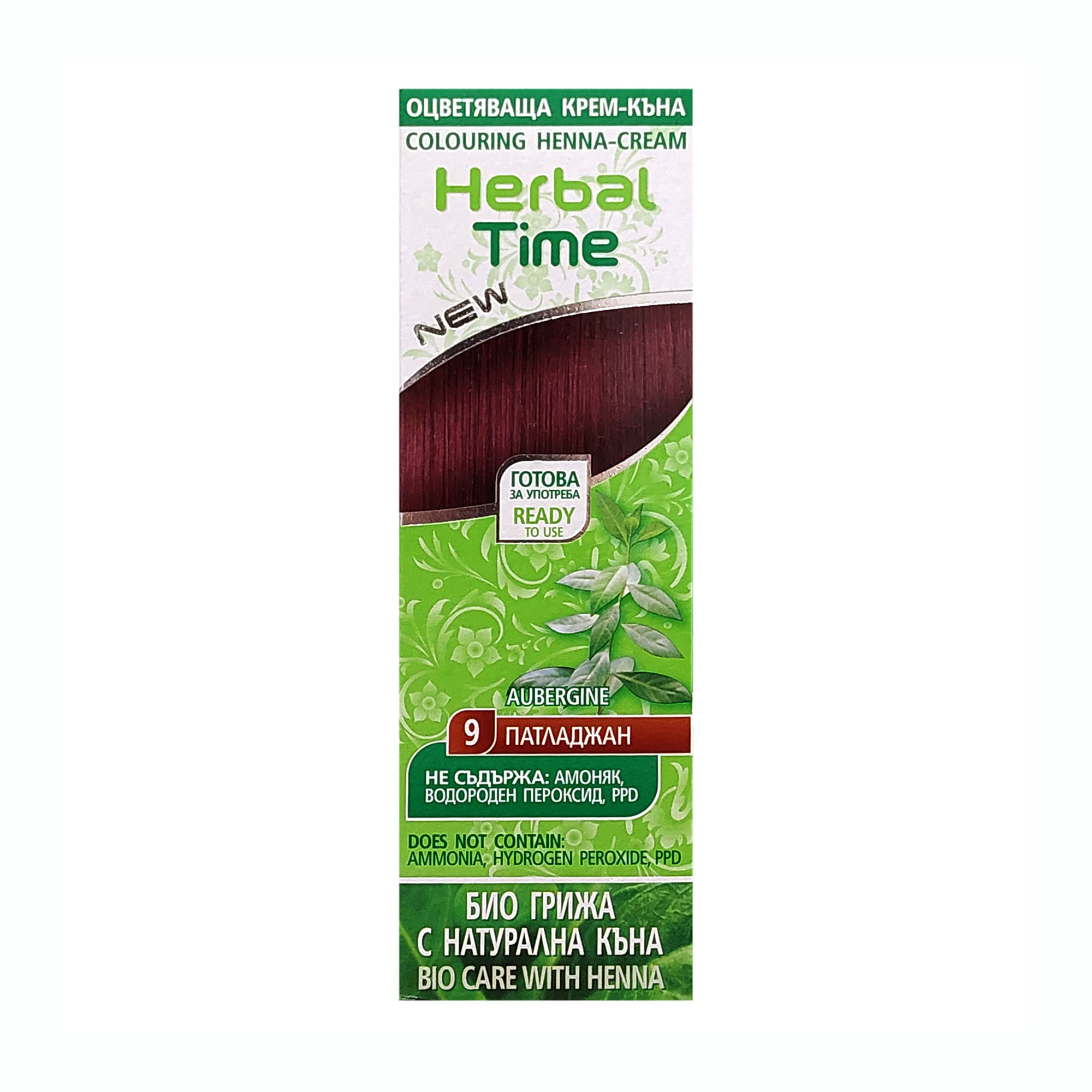 Безаміачна крем-хна для волосся Herbal Time 9 Баклажан, 75 мл