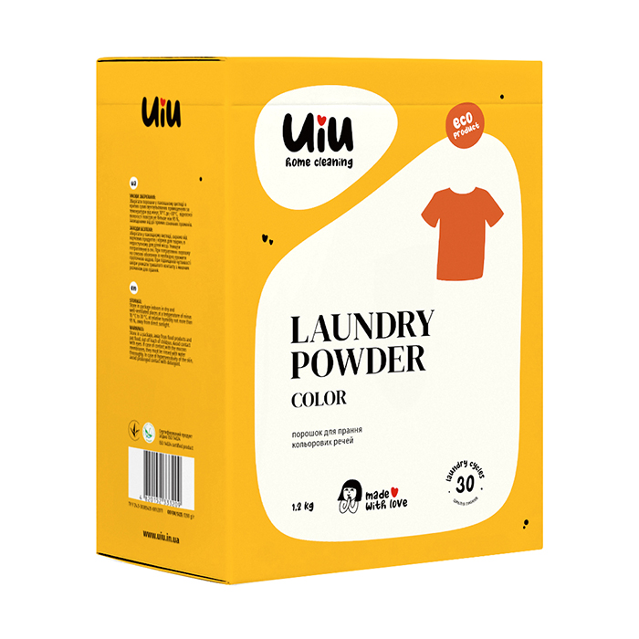Безфосфатний порошок для прання UIU Laundry Powder Color, 30 циклів прання, 1.2 кг