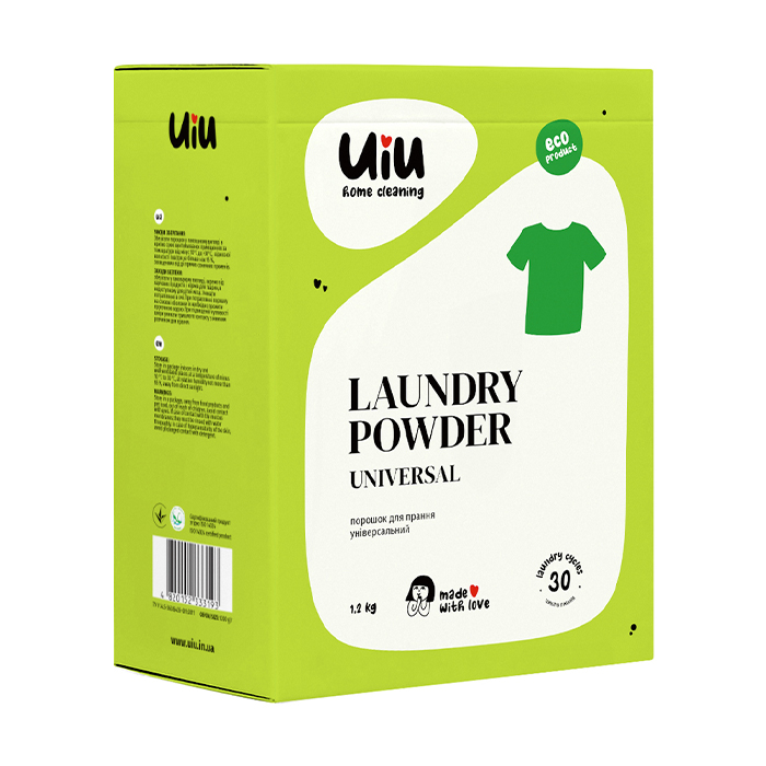 Безфосфатний порошок для прання UIU Laundry Powder Universal, 30 циклів прання, 1.2 кг