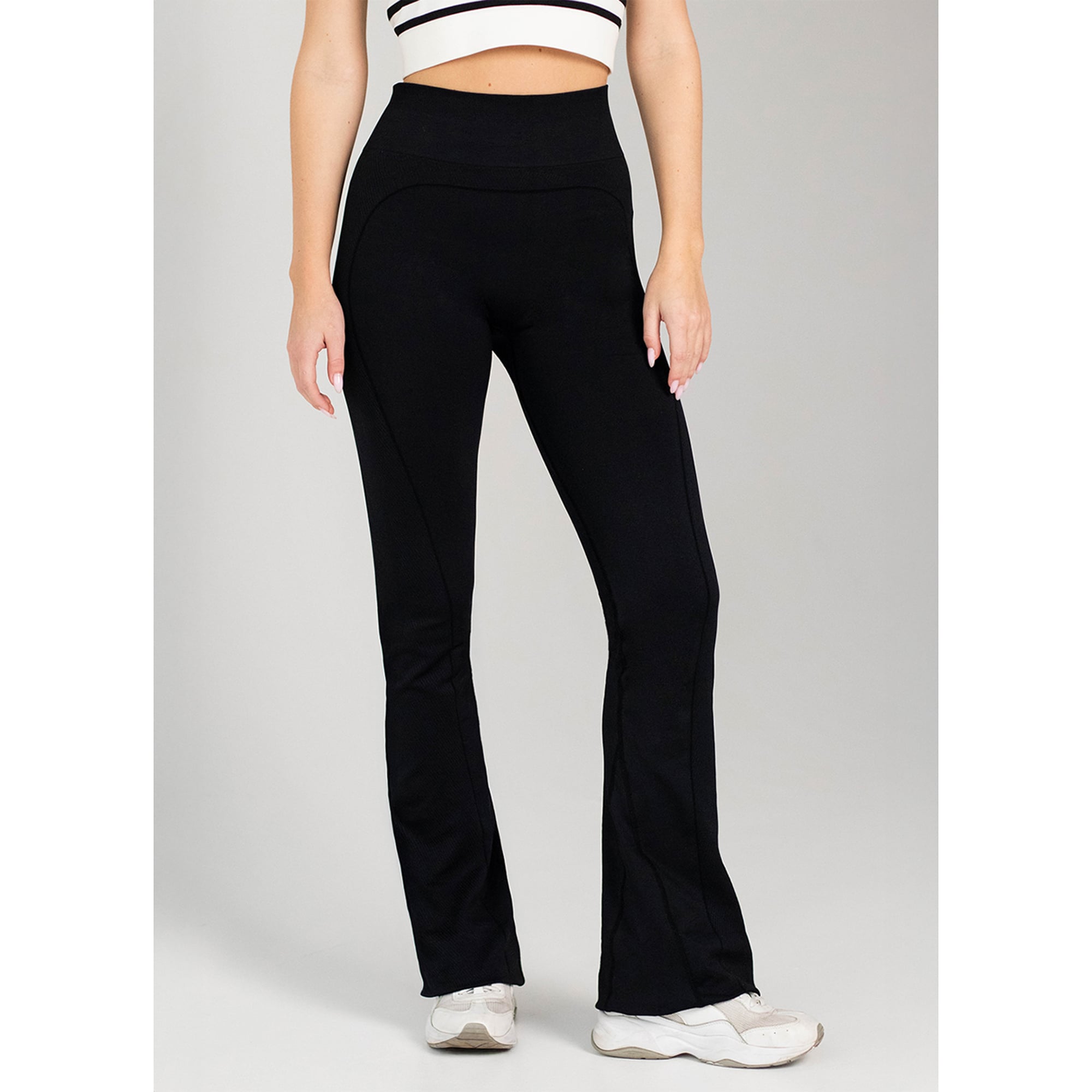 Безшовні спортивні легінси-кльош жіночі Flexit Flexing Leggings Sculpt Flare з Push-Up ефектом, Black-Black, розмір S