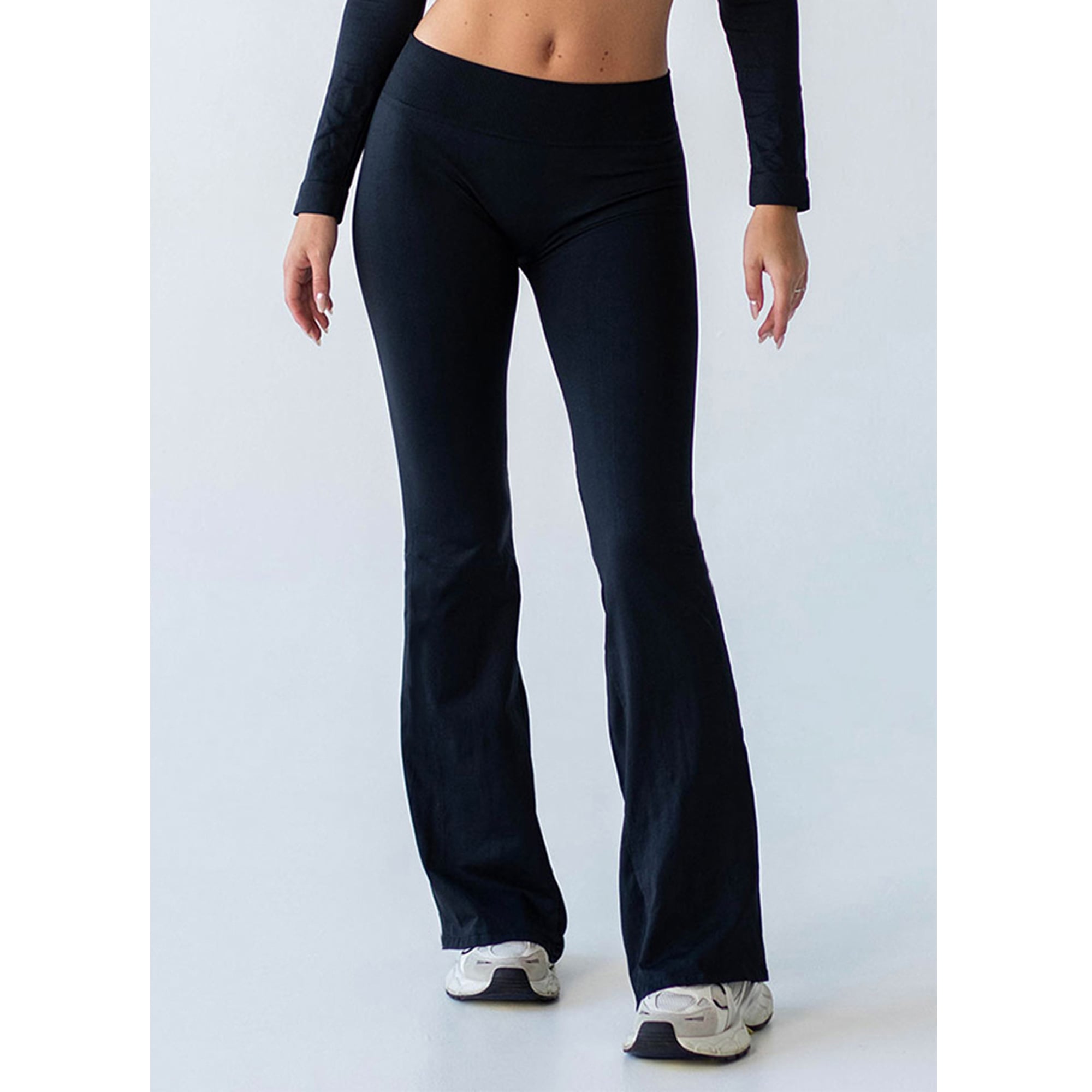 Безшовні спортивні легінси-кльош жіночі Flexit Flexing Leggings Jive із заниженою посадкою, Black-Black, розмір S/M