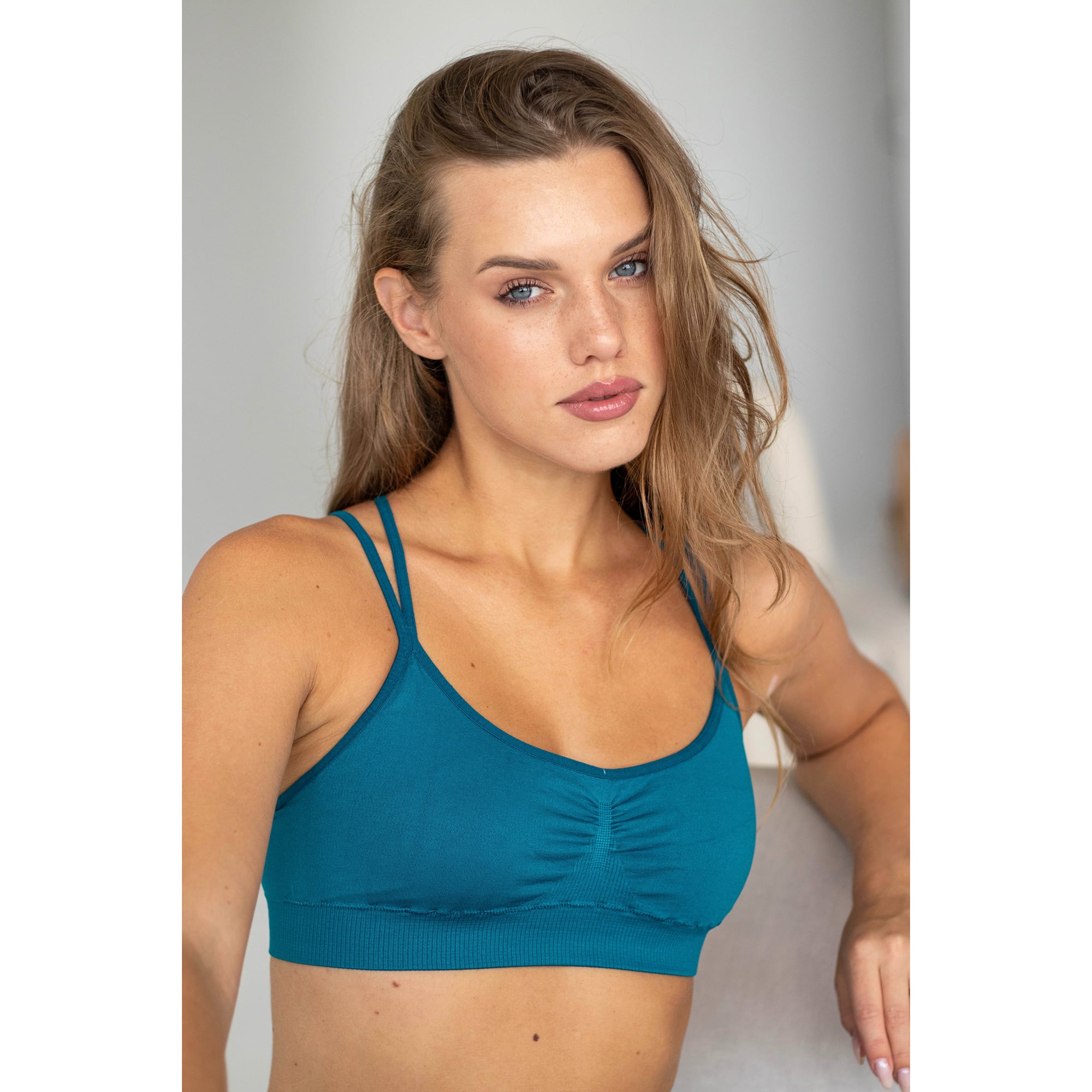 Безшовний спортивний топ жіночий Flexit Flex Top Active з перехресними бретелями, Blue-Lyons Blue, розмір S/M