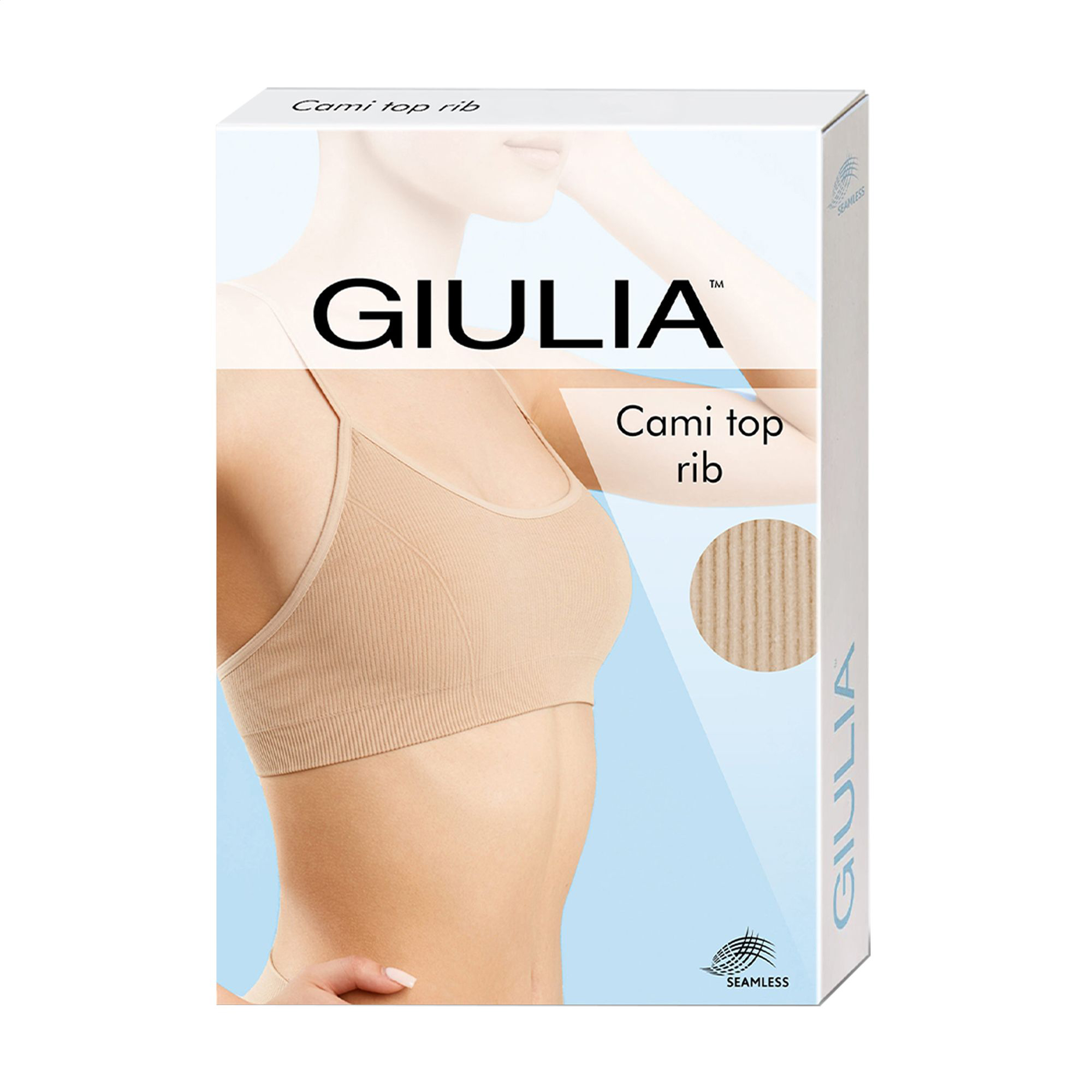Безшовний топ жіночий Giulia Cami Top Rib в рубчик, на тонких бретелях, Sky Blue, розмір L/XL