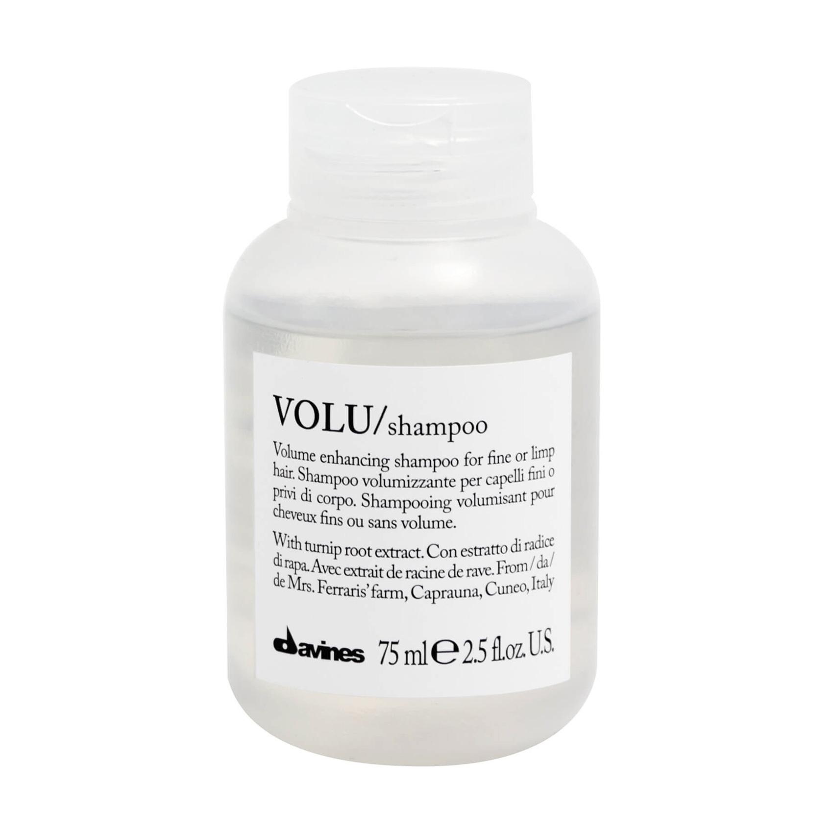 Безсульфатний шампунь Davines Volu Shampoo для надання об'єму тонкому та нормальному волоссю, 75 мл