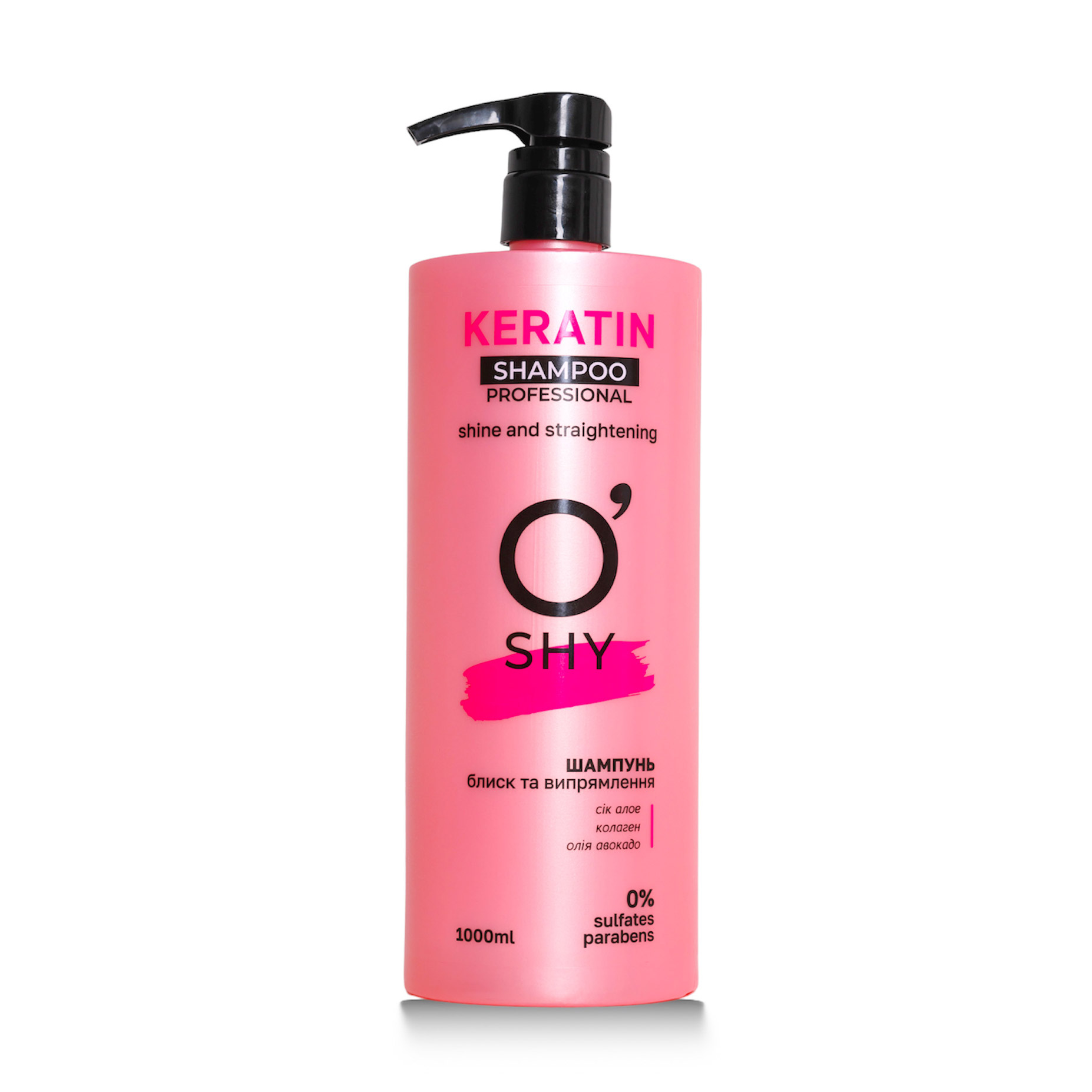 Безсульфатний шампунь для волосся O'shy Keratin Shampoo Professional Блиск та випрямлення, 1 л