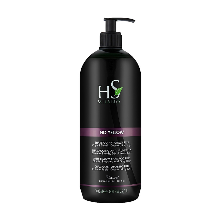 Безсульфатний шампунь HS Milano No Yellow Anti-Yellow Shampoo Plus проти жовтизни, для блонда, освітленого та сивого волосся, 1 л