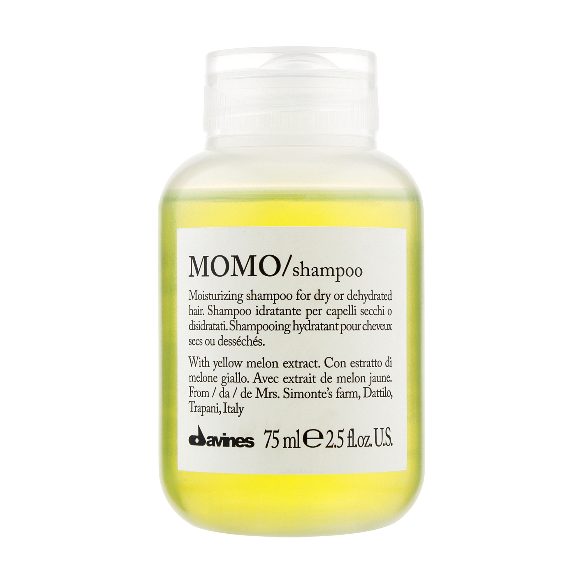 Безсульфатний зволожувальний шампунь Davines Momo Shampoo для сухого та зневодненого волосся, 75 мл