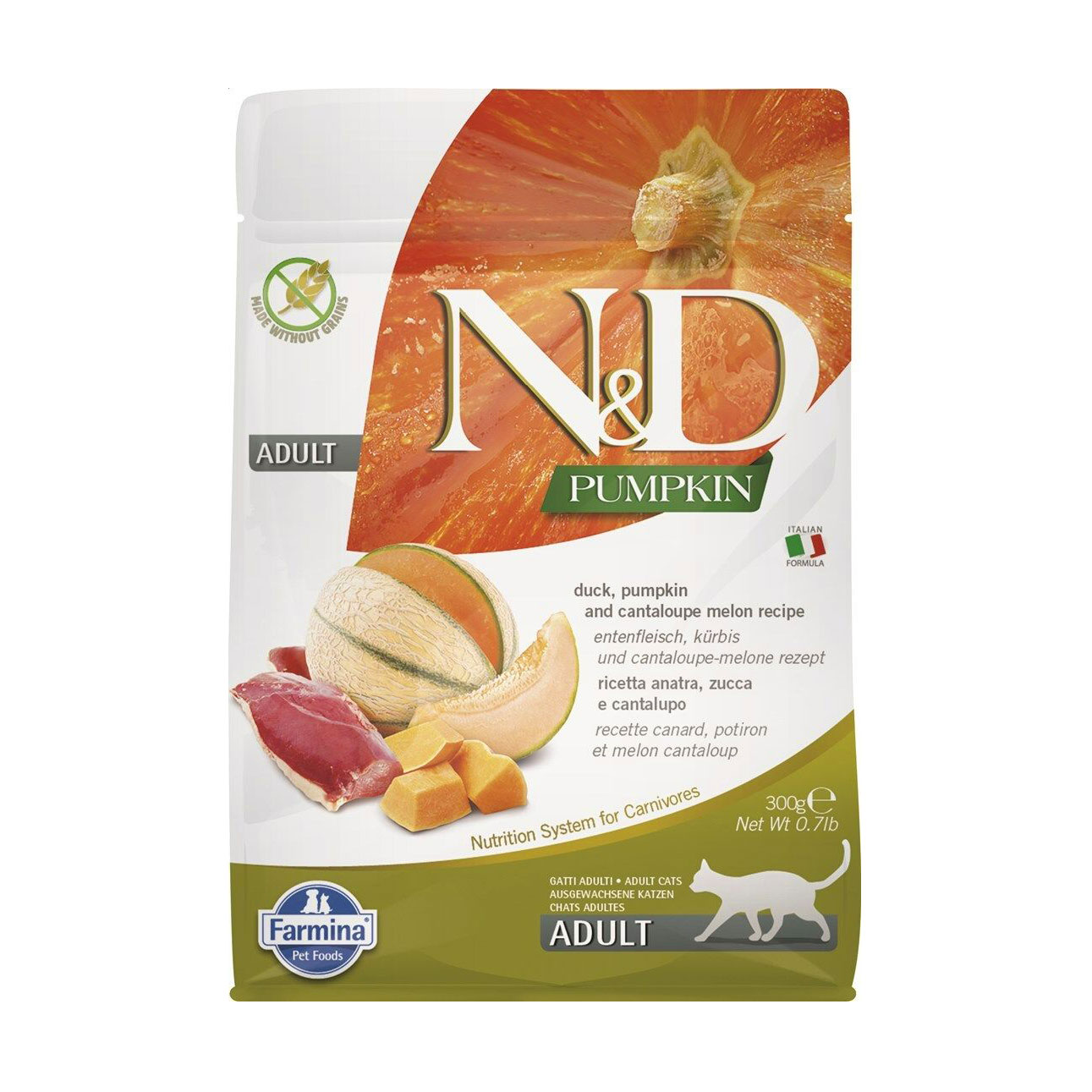 Беззерновий сухий корм для дорослих котів Farmina N&amp;D Pumpkin Adult з качкою та гарбузом, 300 г