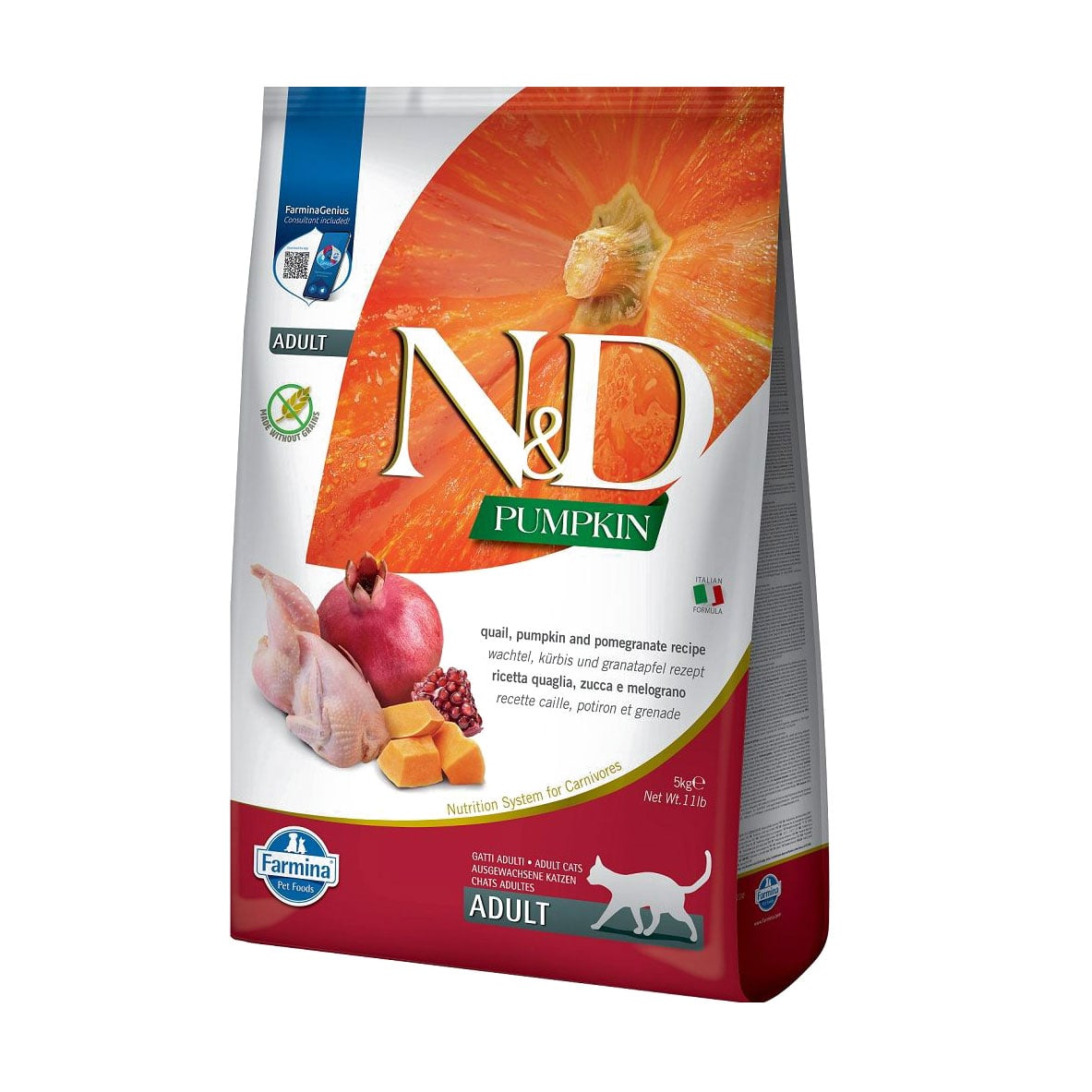 Беззерновий сухий корм для дорослих котів Farmina N&amp;D Pumpkin Adult з перепілкою, гарбузом та гранатом, 5 кг