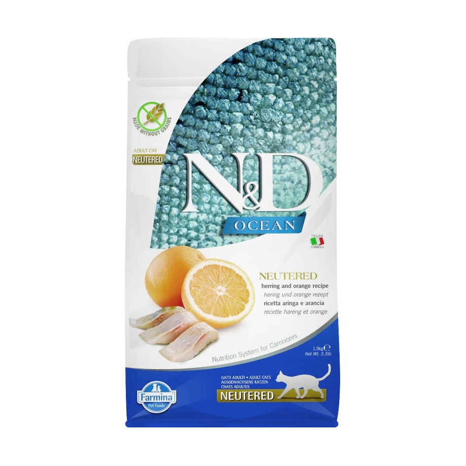 Беззерновий сухий корм для стерилізованих дорослих котів Farmina N&amp;D Ocean Neutered Adult з оселедцем та апельсином, 1.5 кг