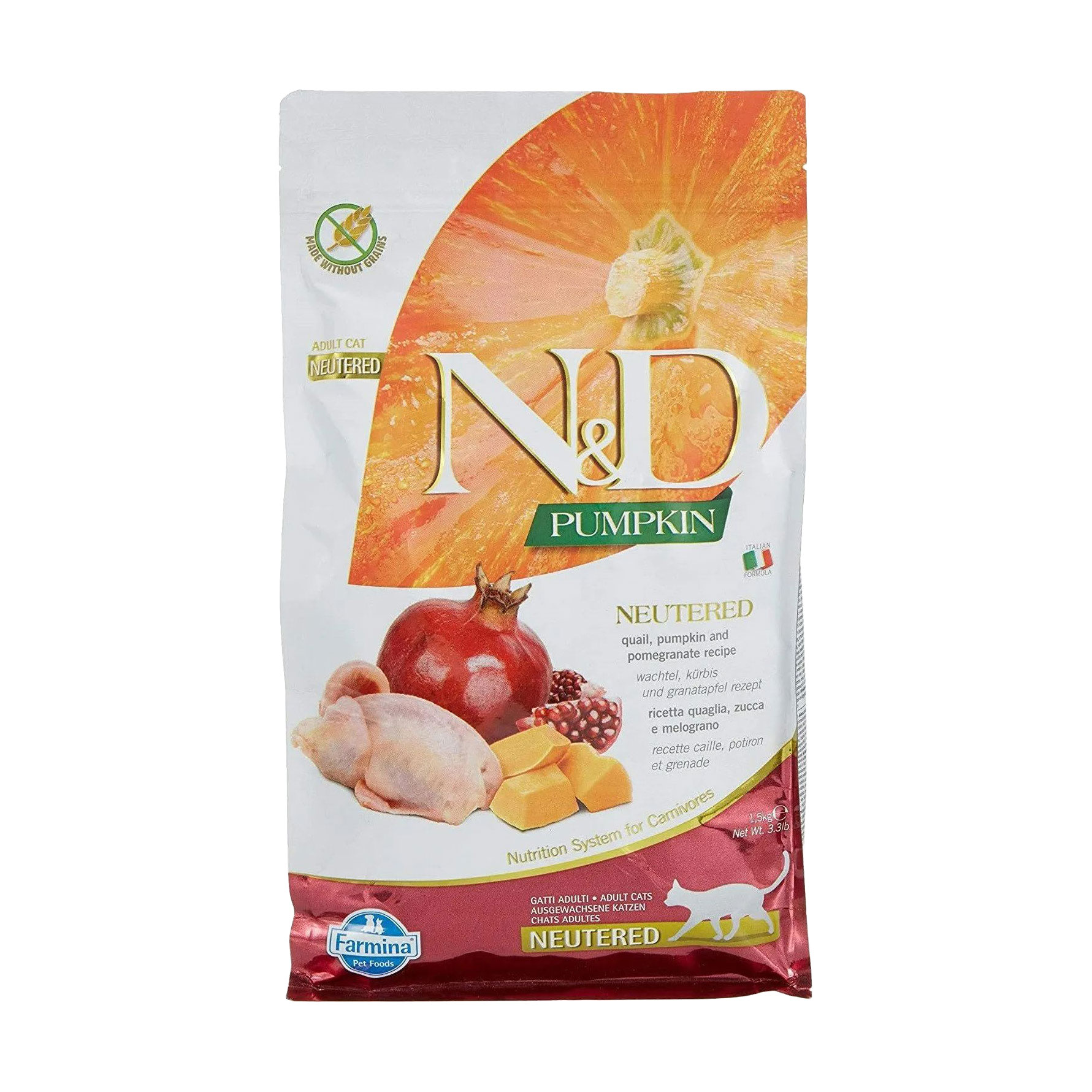Беззерновий сухий корм для стерилізованих дорослих котів Farmina N&amp;D Pumpkin Neutered Adult з гарбузом, перепілкою та гранатом, 1.5 кг