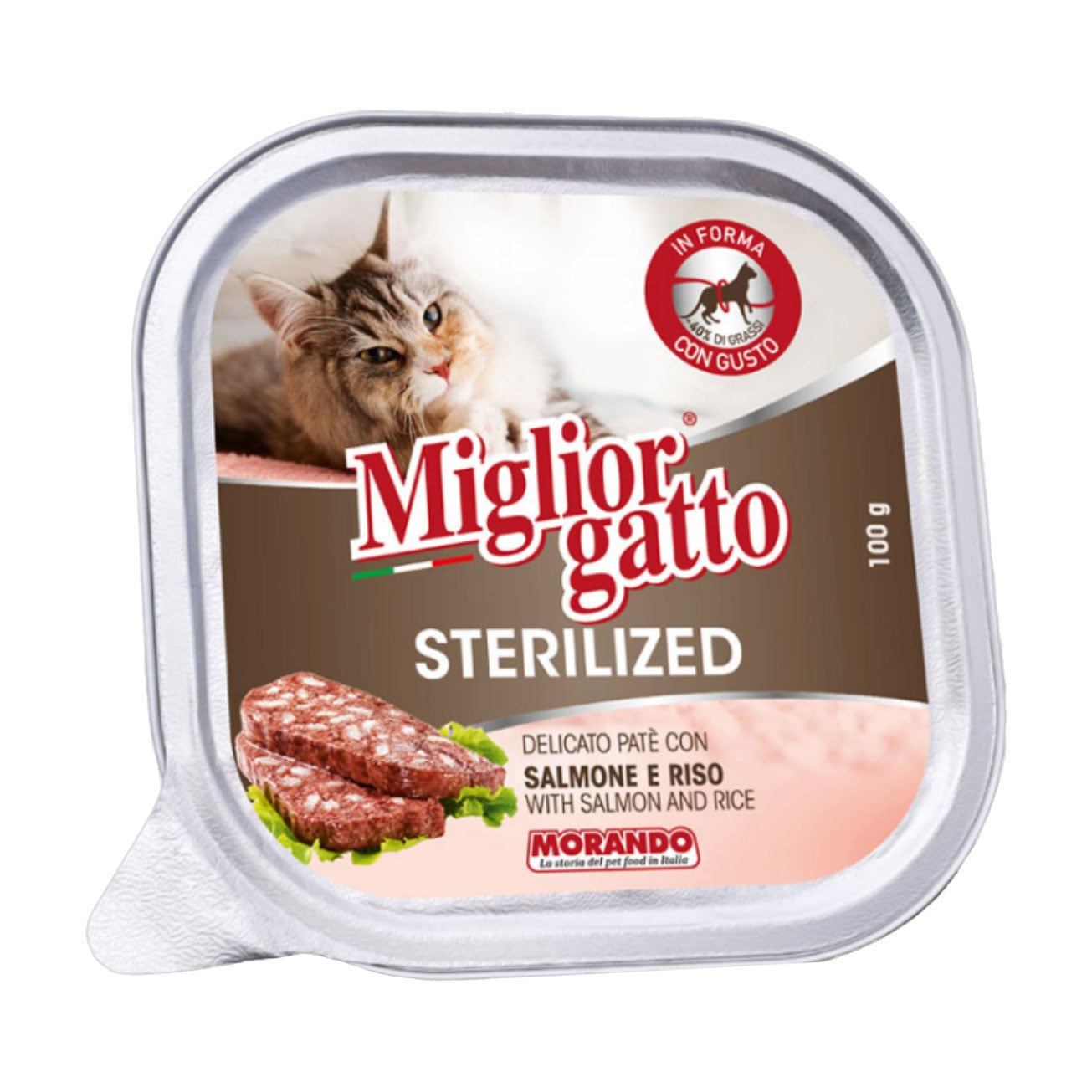 Беззерновий вологий корм для стерилізованих котів Morando Migliorgatto Sterilized з лососем та рисом, 100 г