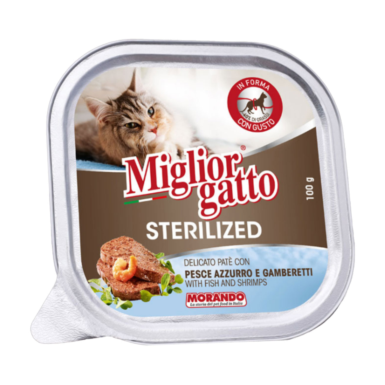 Беззерновий вологий корм для стерилізованих котів Morando Migliorgatto Sterilized з блакитною рибою та креветками, 100 г