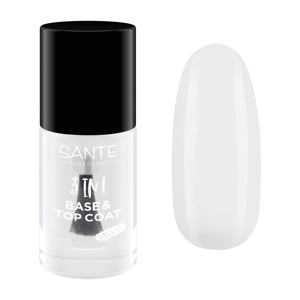 Біо-лак для нігтів 3 в 1 Sante Naturkosmetik 3 in 1 Base &amp; Top Coat прозорий, 8 мл