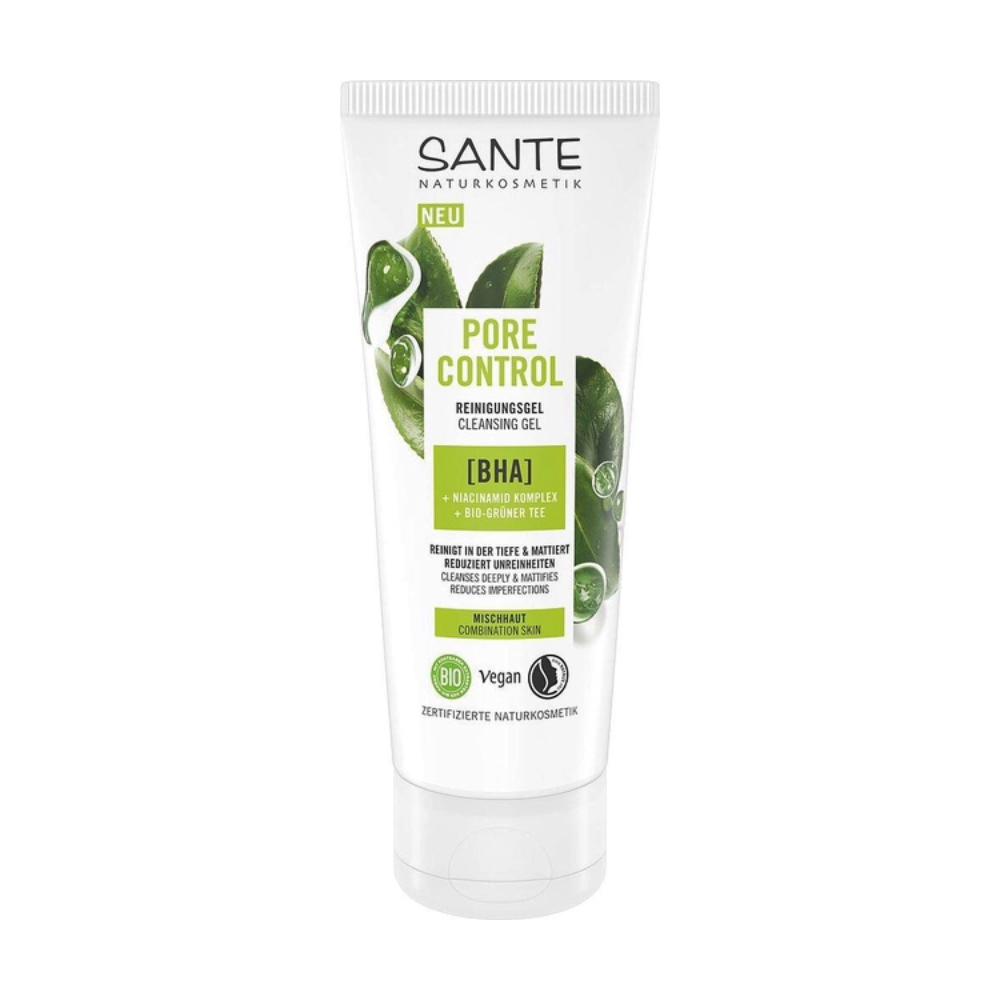Біогель для вмивання Sante Pore Control Cleansing Gel для комбінованої шкіри, з BHA-кислотою, комплексом ніацинаміду та зеленим чаєм, 100 мл