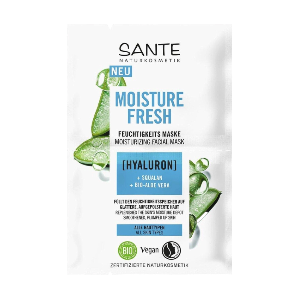 Біогідромаска для обличчя Sante Moisture Fresh Moisturizing Facial Mask з гіалуроновою кислотою та алое, 2*4 мл