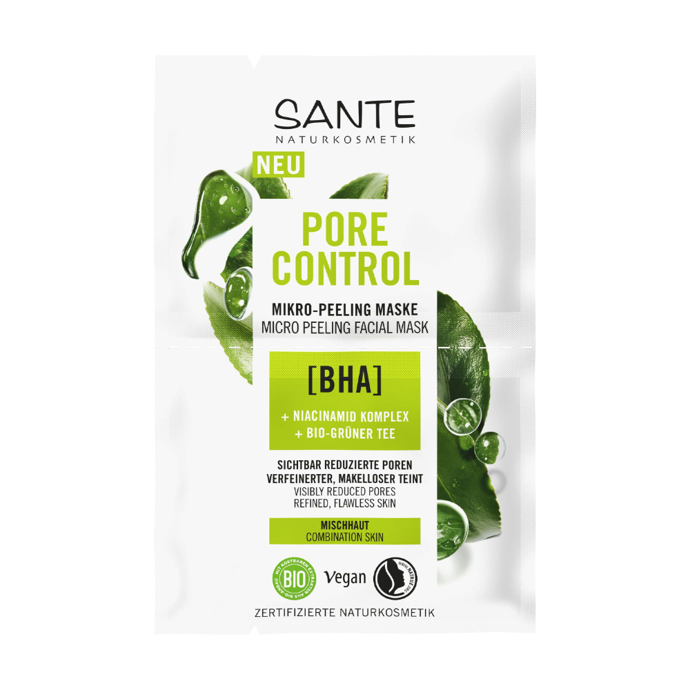 Біомаска-пілінг для обличчя Sante Pore Control Facial Mask для комбінованої шкіри, з BHA-кислотою, комплексом ніацинаміду та зеленим чаєм, 2*4 мл