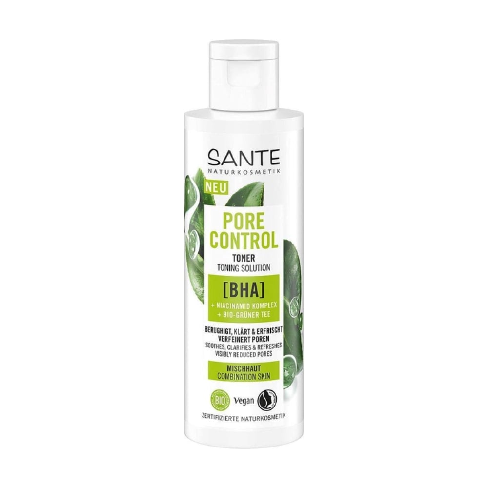 Біотонік для обличчя Sante Pore Control Toner для комбінованої шкіри, з BHA-кислотою, комплексом ніацинаміду та зеленим чаєм, 125 мл