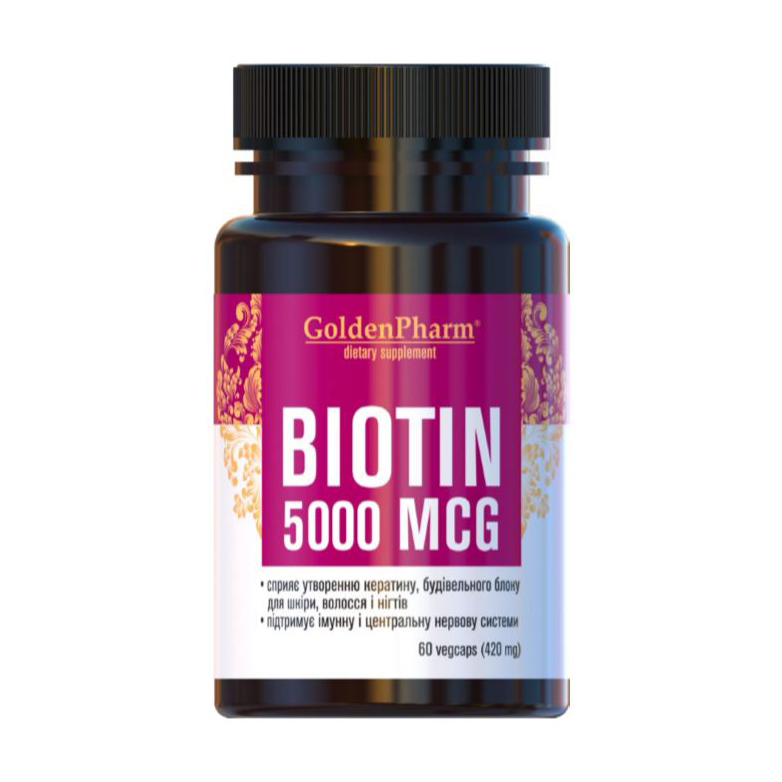 Біотин Golden Pharm Biotin 5000 мкг, 60 вегетаріанських капсул