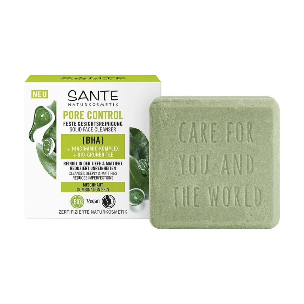Біозасіб для вмивання Sante Pore Control Solid Face Cleanser для комбінованої шкіри, з BHA-кислотою, комплексом ніацинаміду та зеленим чаєм, 60 г