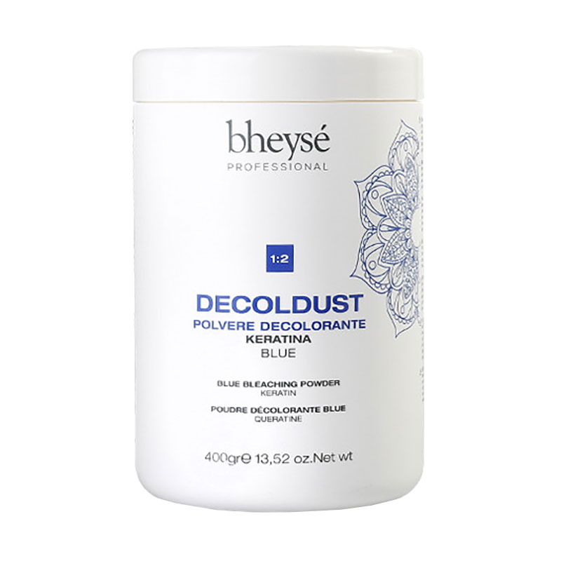 Блакитна знебарвлювальна пудра Bheyse Professional Decoldust Bleaching Powder Blue з кератином та додатковим захистом, 400 г