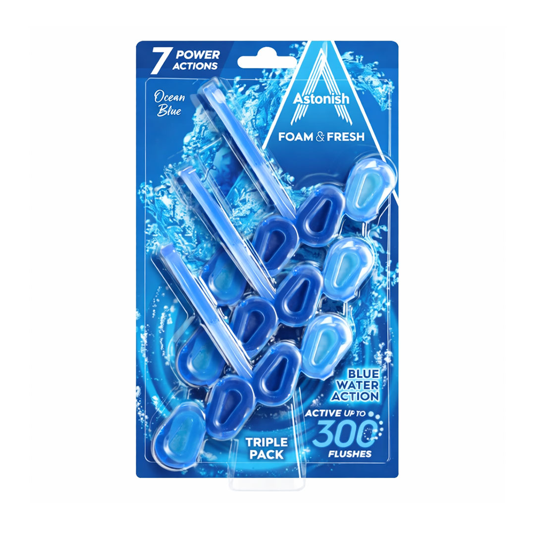 Блоки для чищення унітазів Astonish Foam &amp; Fresh з ароматом океанської свіжості, 3 шт
