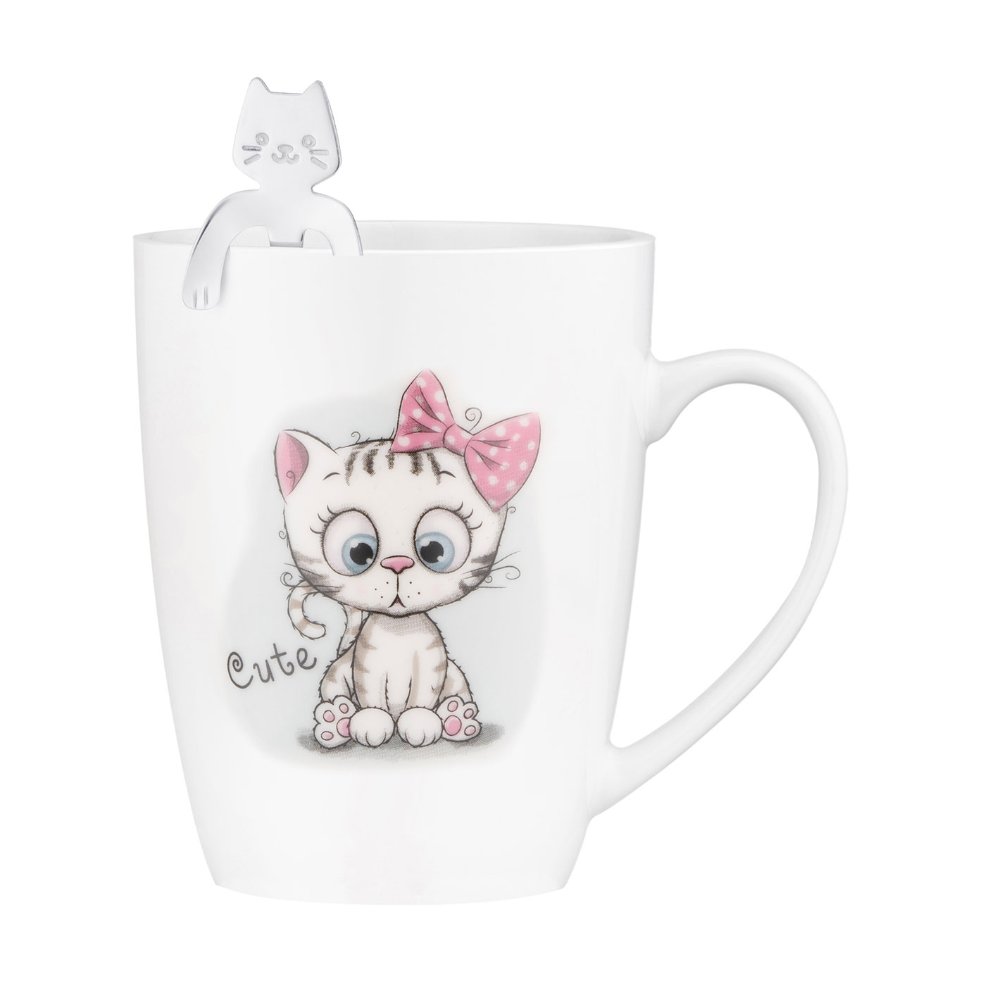 Чашка з ложкою Ardesto Cute порцеляна, біла, 320 мл (AR3040BS)