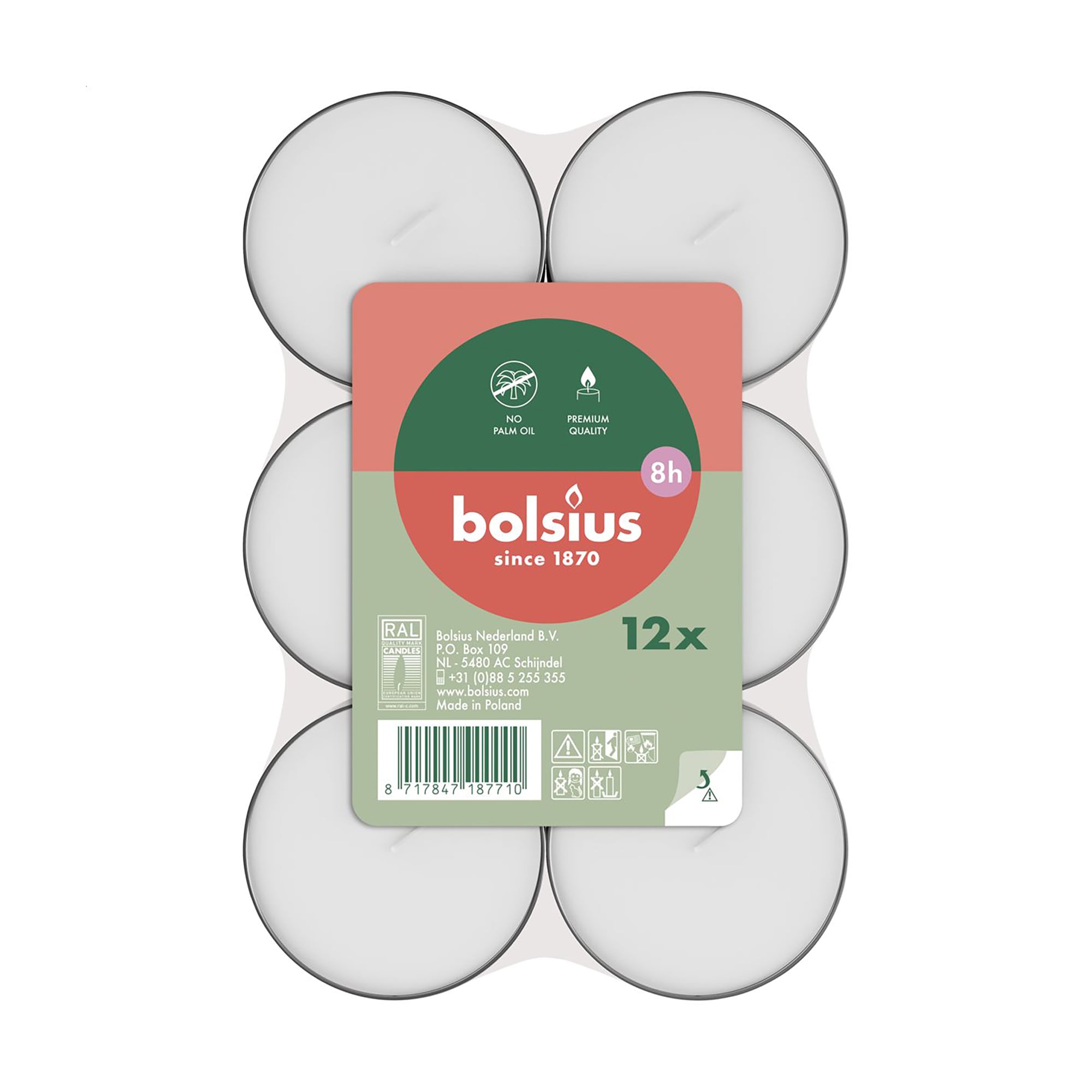 Чайні свічки Bolsius Maxi Tealights, білі, 12 шт