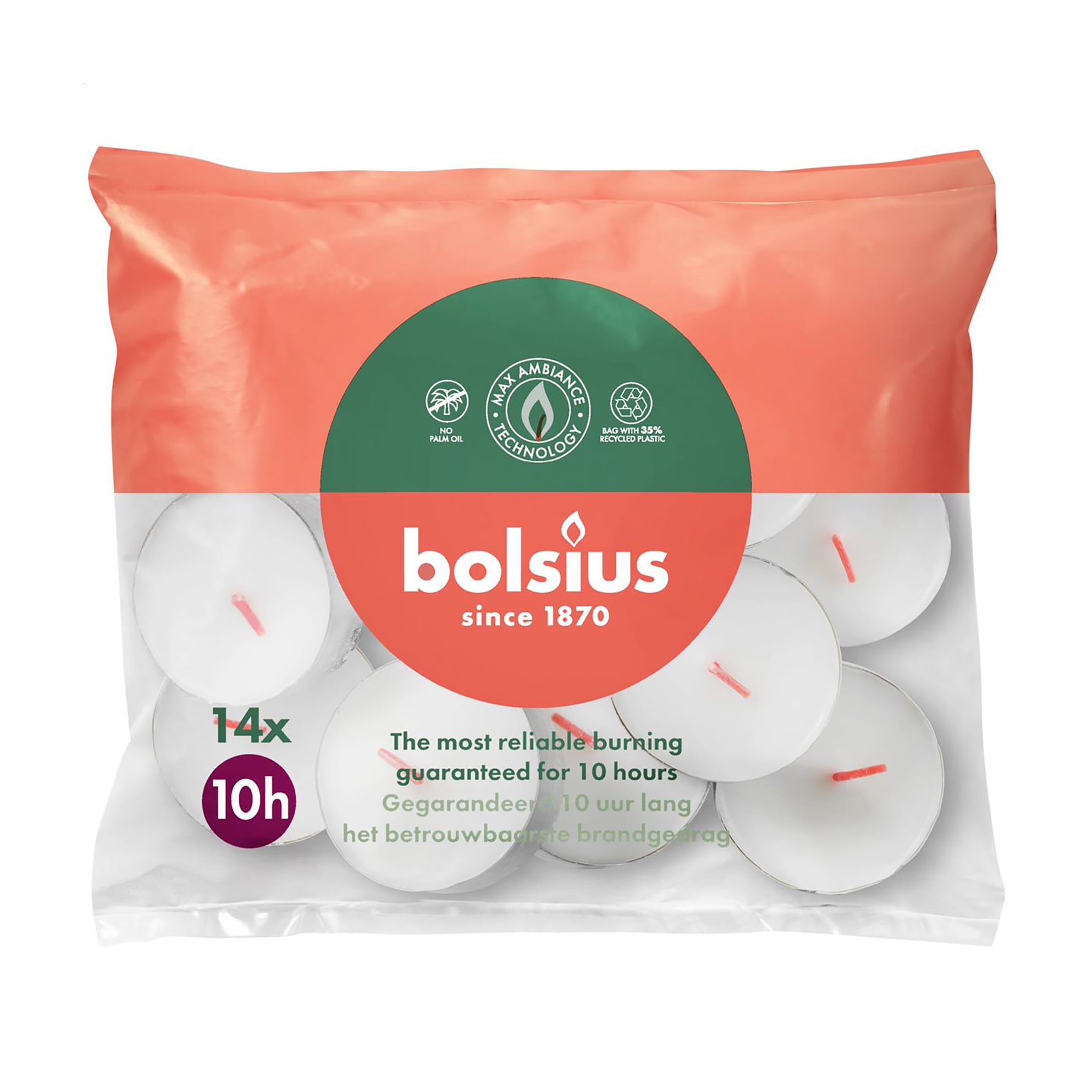 Чайні свічки Bolsius Maxi Tealights, білі, 14 шт