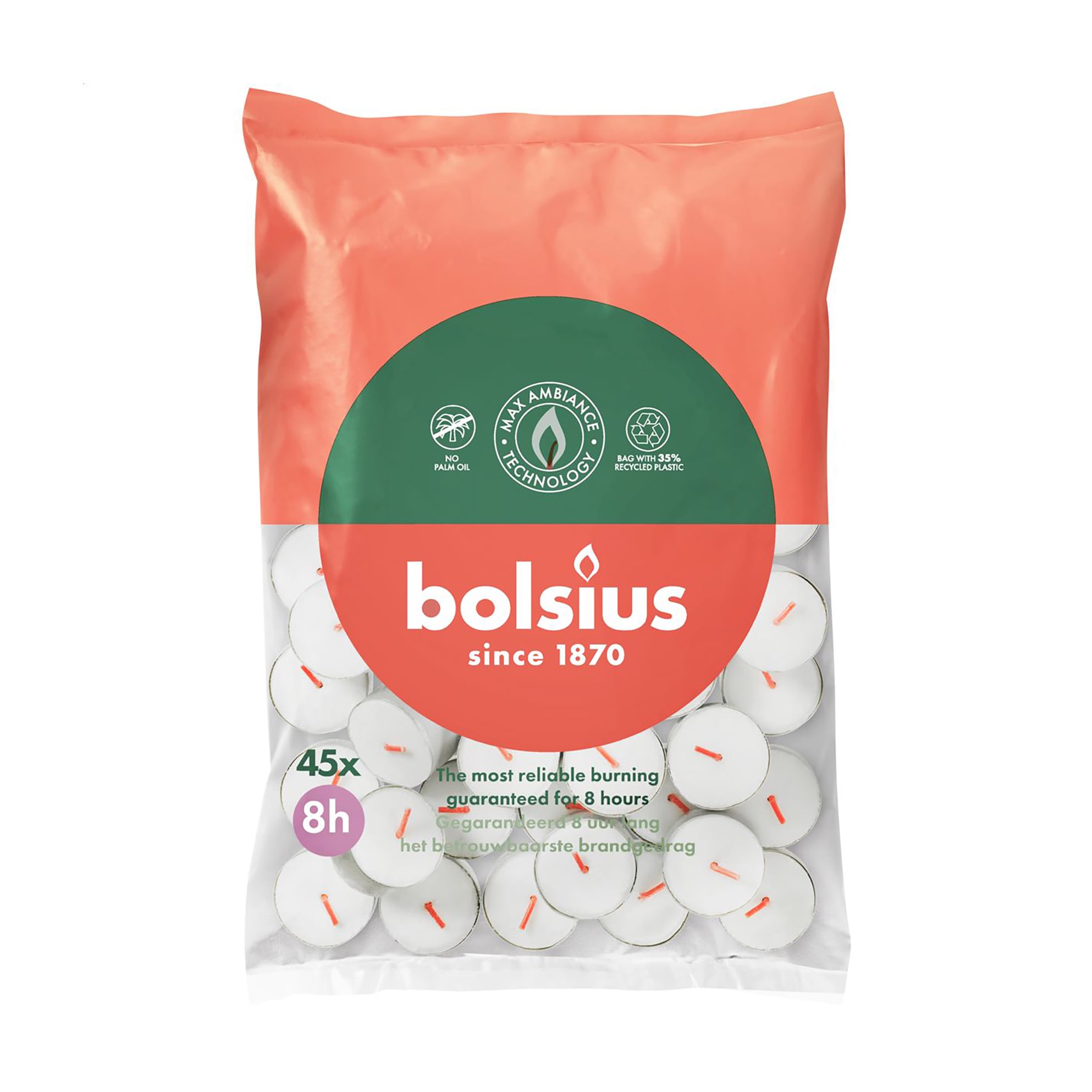 Чайні свічки Bolsius Tealights, білі, 45 шт