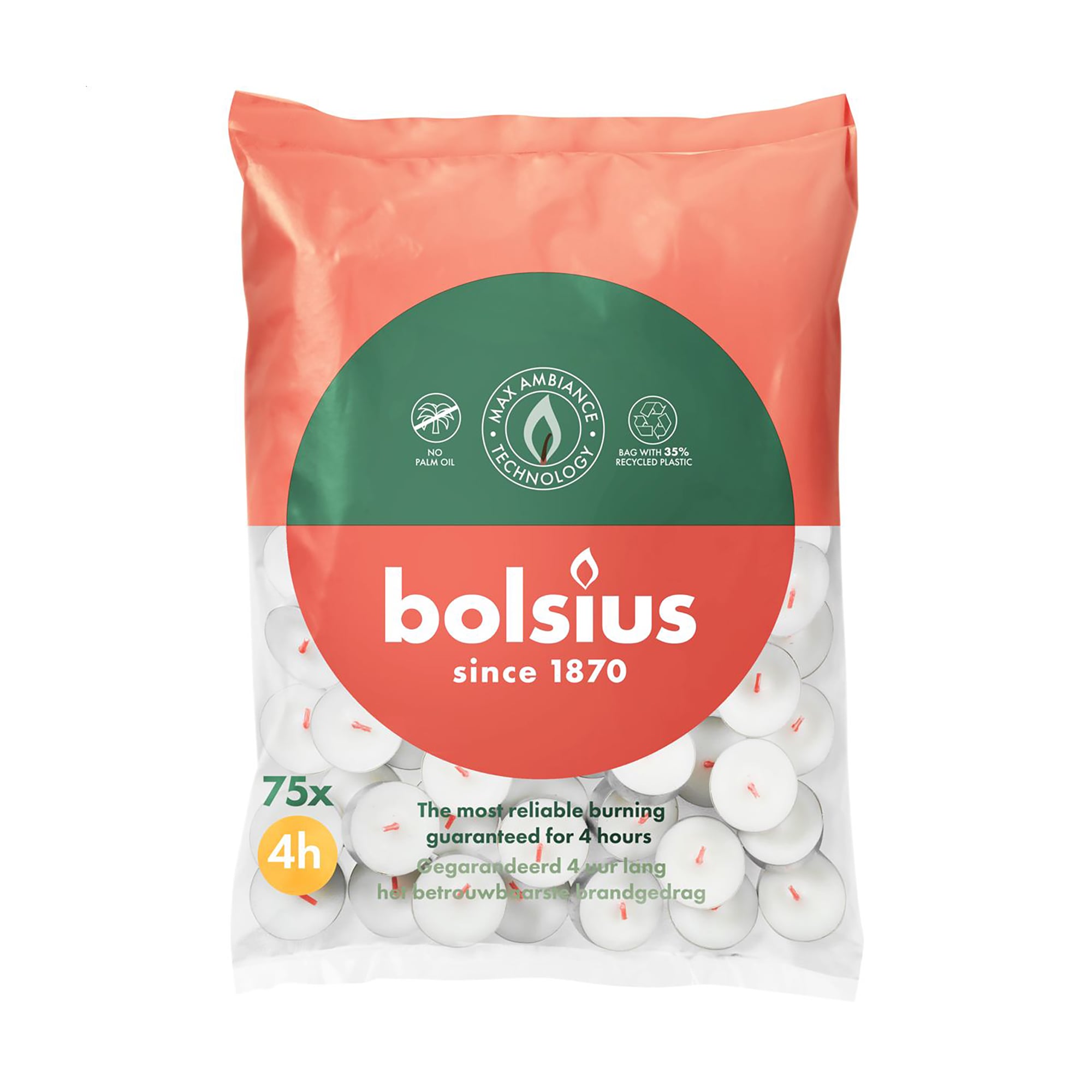 Чайні свічки Bolsius Tealights, білі, 75 шт