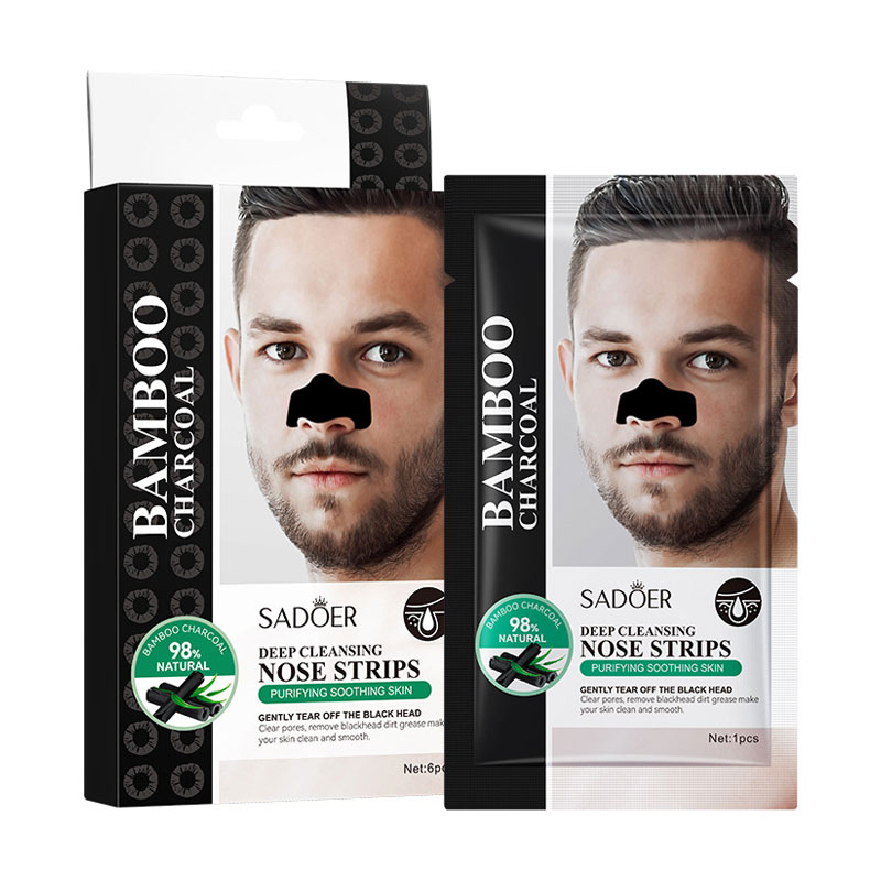 Чоловіча очищувальна маска для носа Sadoer Bamboo Charcoal Deep Cleansing Nose Strips з бамбуковим вугіллям, 6 шт