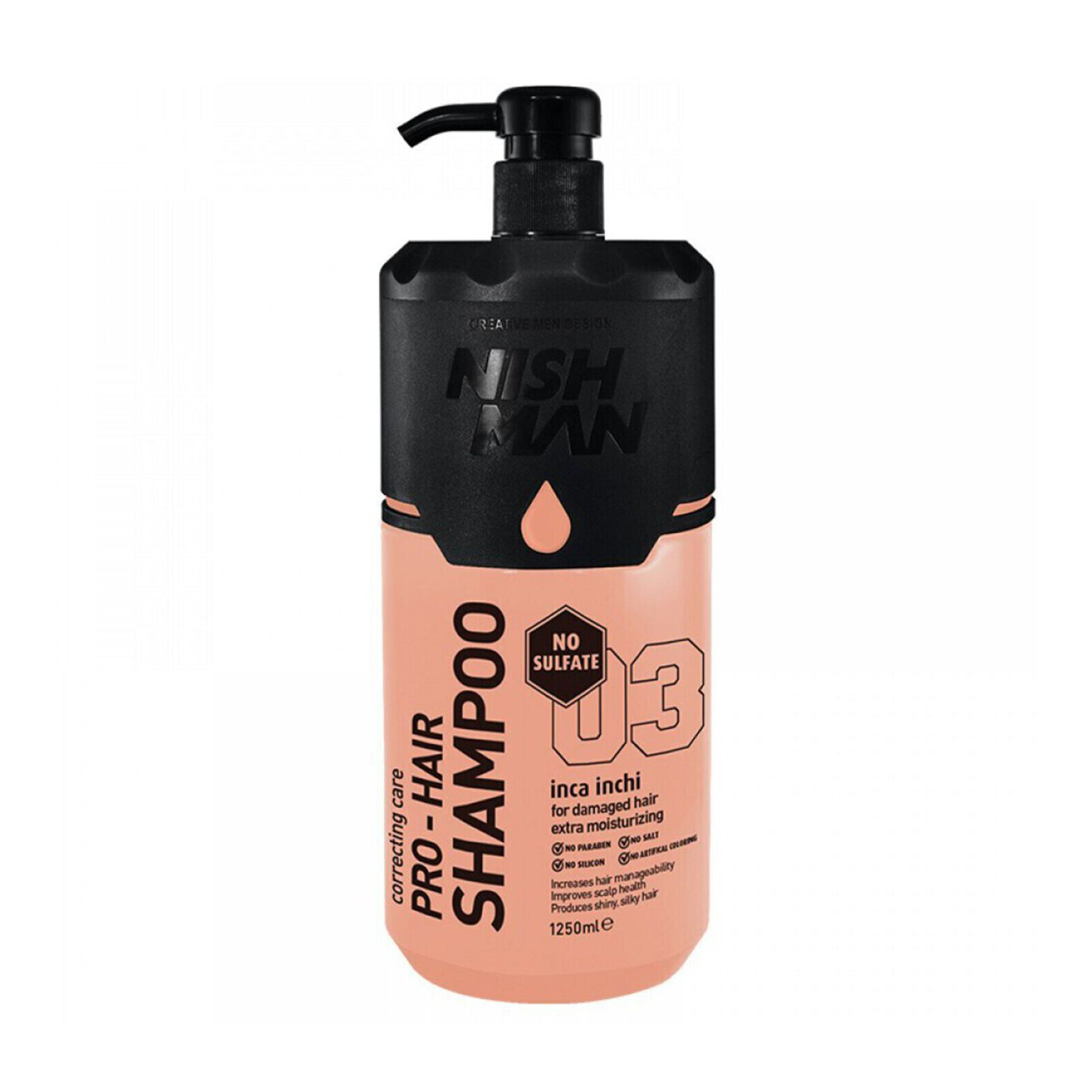 Чоловічий безсульфатний шампунь Nishman Pro-Hair Shampoo 03 Inca Inci для пошкодженого волосся, 1.25 л