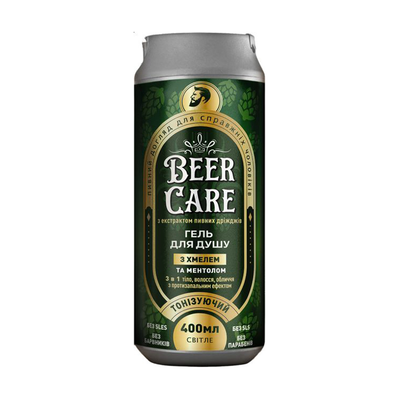 Чоловічий гель для душу 3 в 1 Beer Care Тонізувальний, з хмелем та ментолом, 400 мл