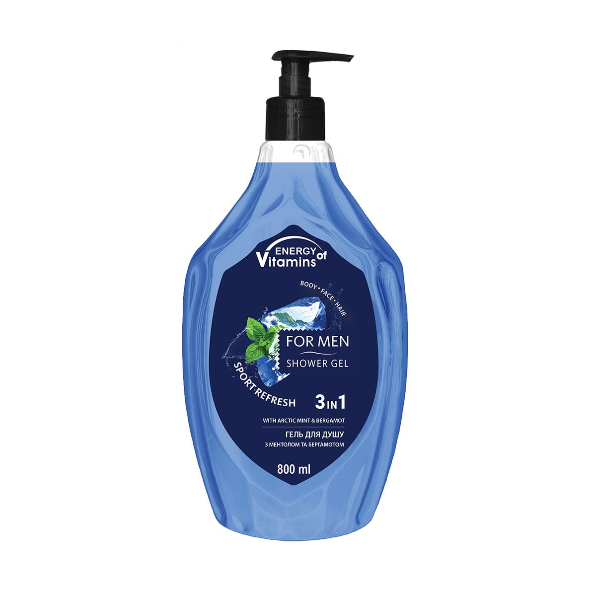 Чоловічий гель для душу Energy of Vitamins Shower Gel Sport Refresh 3 In 1 з ментолом та бергамотом, 800 мл