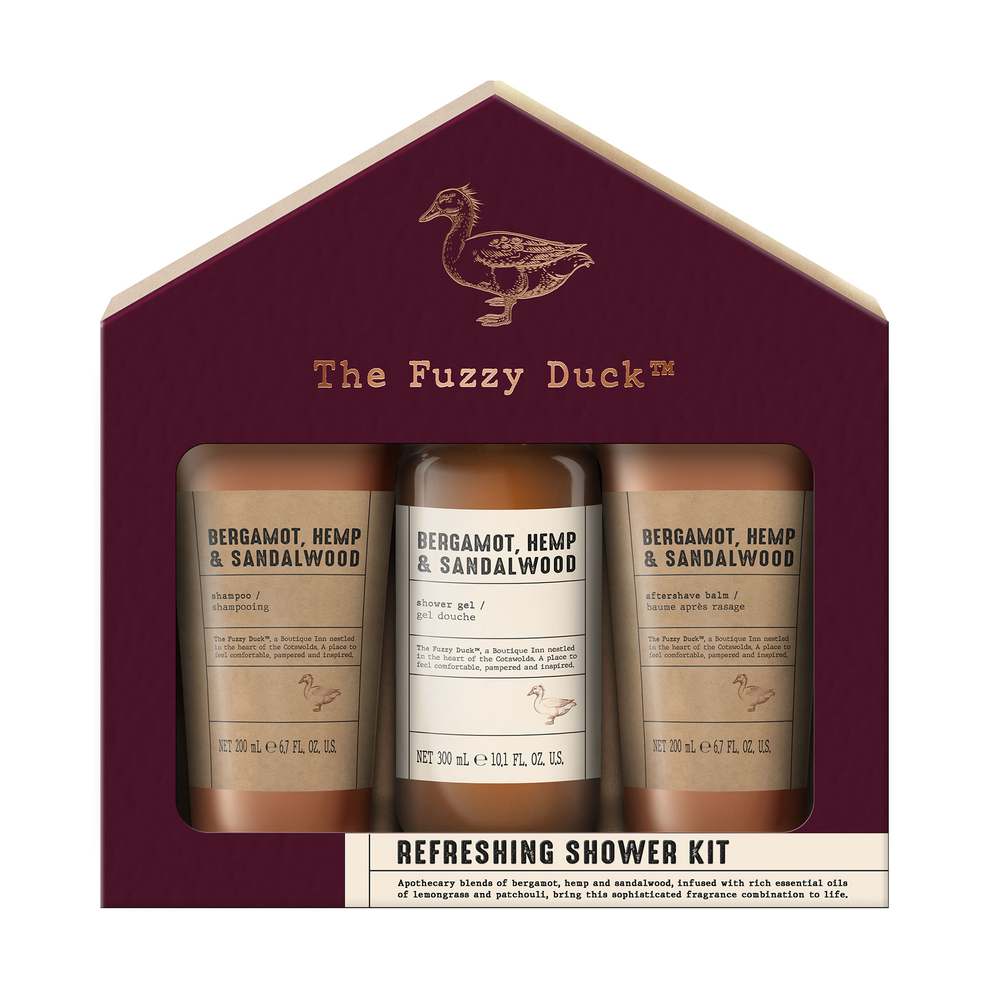 Чоловічий набір Baylis &amp; Harding The Fuzzy Duck Bergamot, Hemp &amp; Sandalwood Men's Refreshing (гель, 300 мл + бальзам, 200 мл + шампунь, 200 мл)