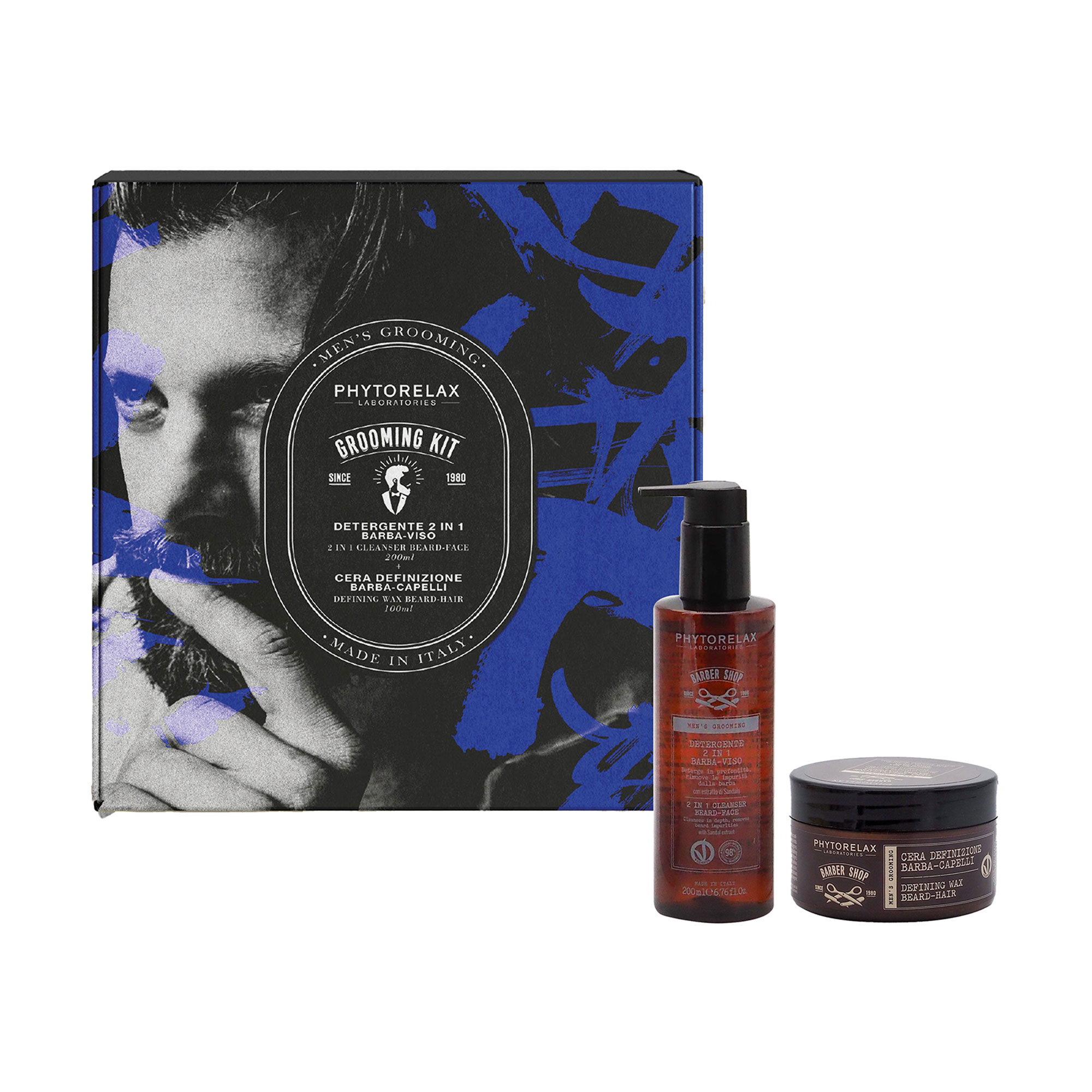 Чоловічий набір для обличчя та бороди Phytorelax Laboratories Grooming Kit (очищувальний гель 2 в 1, 200 мл + віск, 100 мл)